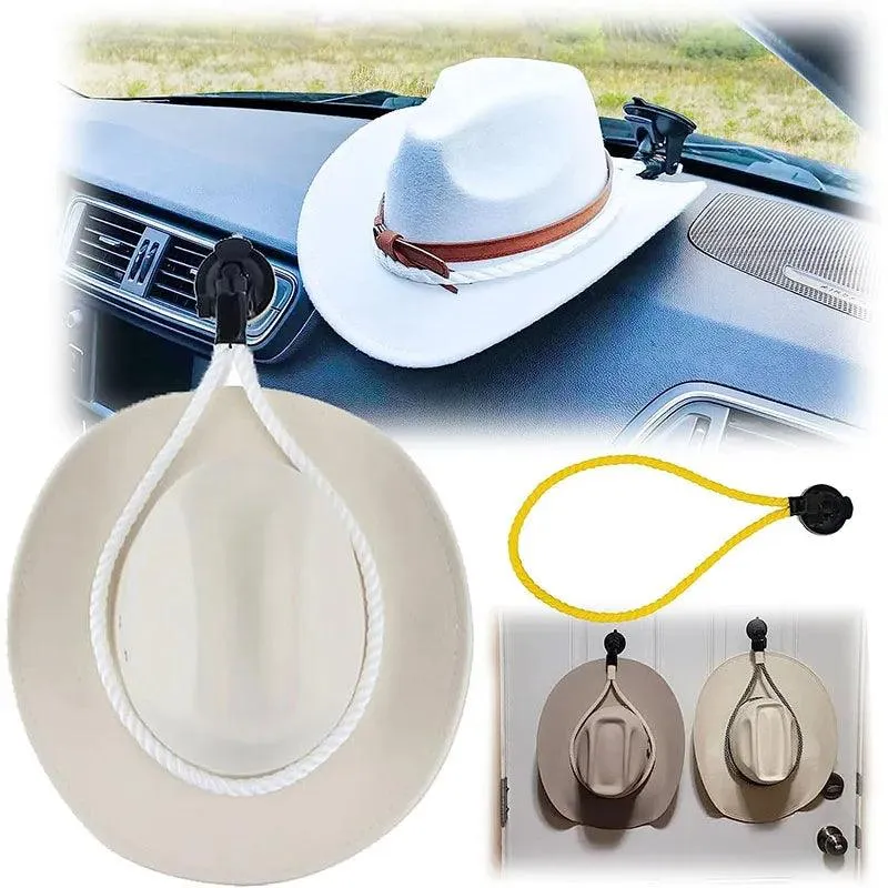 Cowboy Hat Holder Vehicle Car Window Cowboy Hat Mounts Hanger with Suction Cup Hat Rope Rack for Home Door and Wall