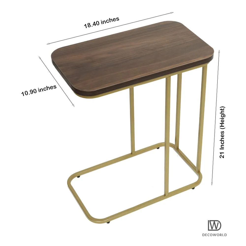 DECOWORLD|| Premium Side Table || Metal Side Table with Wooden Top || Side Table for Living Room, Sofa Side Table or Bed Side Stand (Golden)