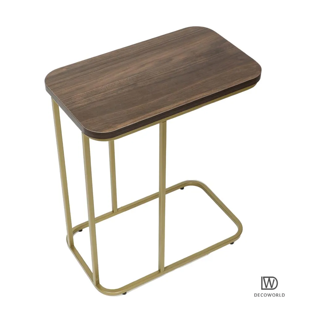 DECOWORLD|| Premium Side Table || Metal Side Table with Wooden Top || Side Table for Living Room, Sofa Side Table or Bed Side Stand (Golden)