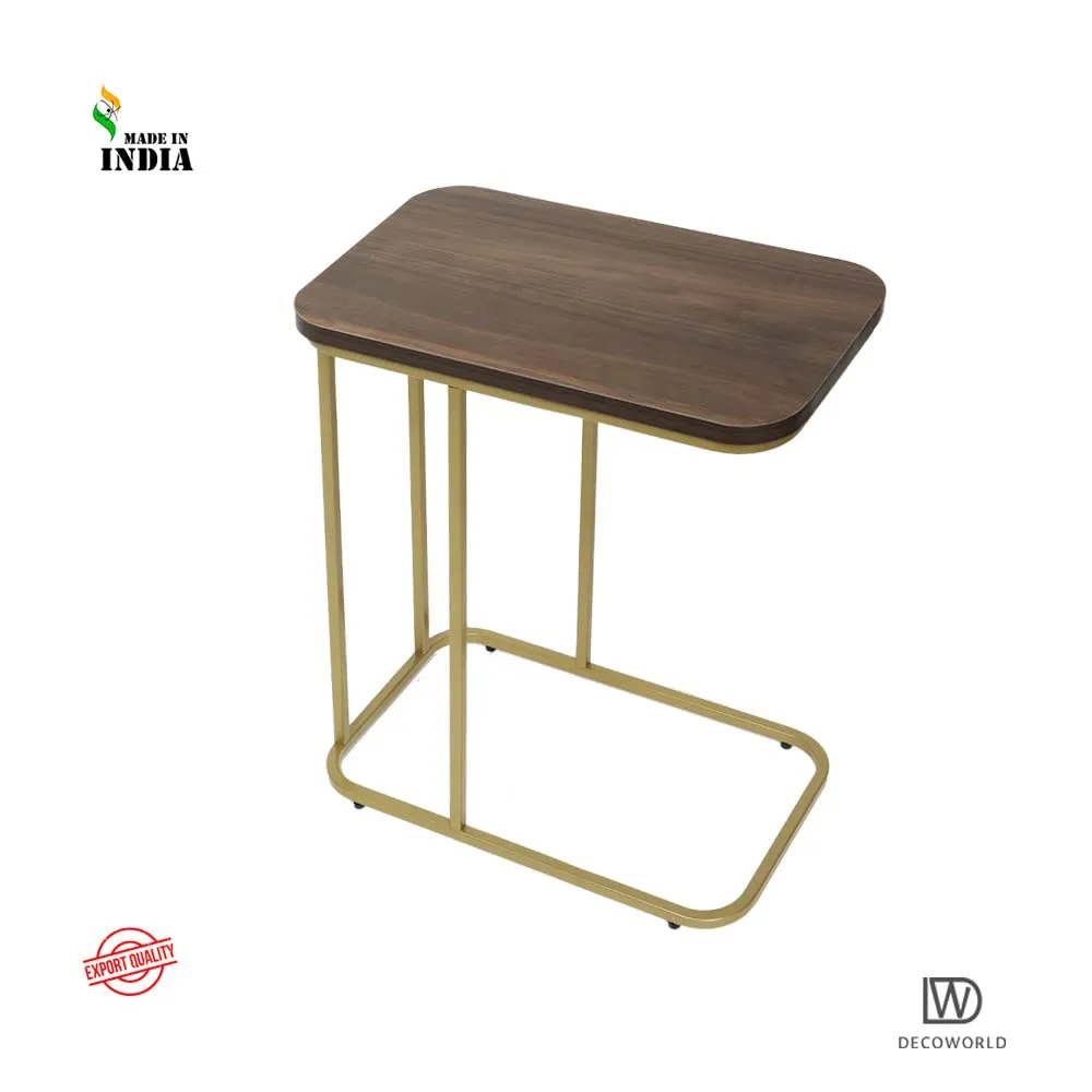 DECOWORLD|| Premium Side Table || Metal Side Table with Wooden Top || Side Table for Living Room, Sofa Side Table or Bed Side Stand (Golden)