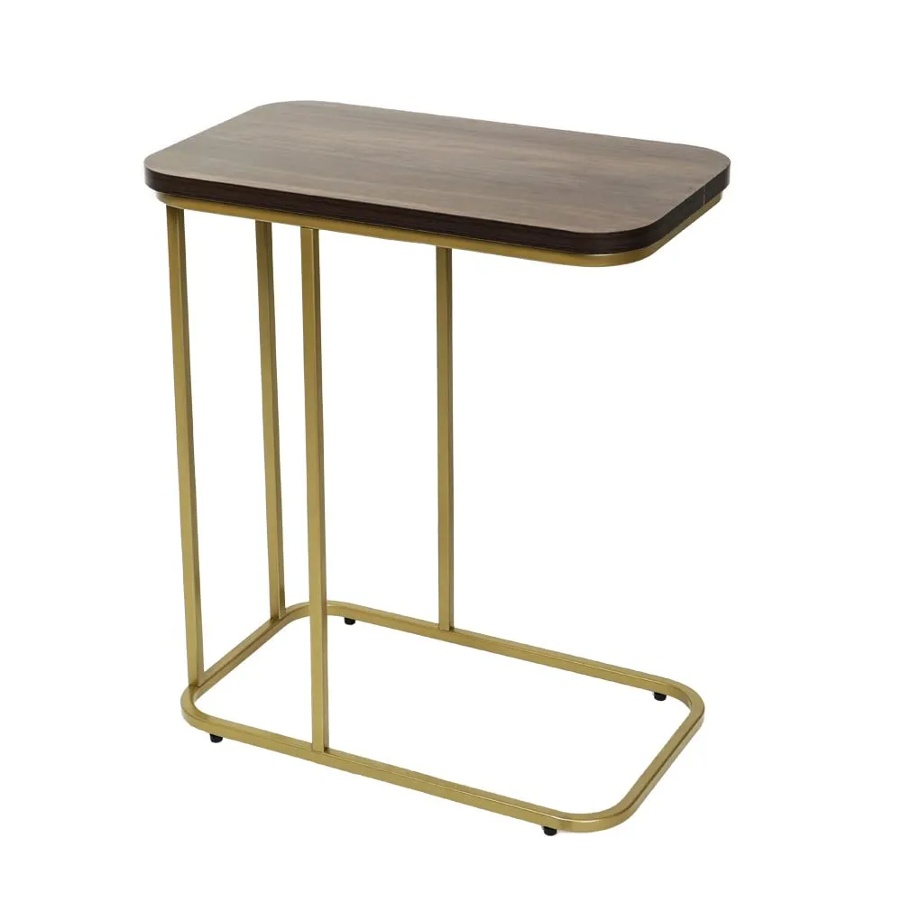 DECOWORLD|| Premium Side Table || Metal Side Table with Wooden Top || Side Table for Living Room, Sofa Side Table or Bed Side Stand (Golden)