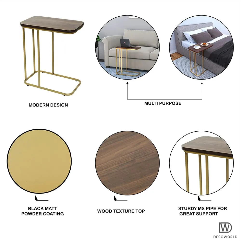 DECOWORLD|| Premium Side Table || Metal Side Table with Wooden Top || Side Table for Living Room, Sofa Side Table or Bed Side Stand (Golden)