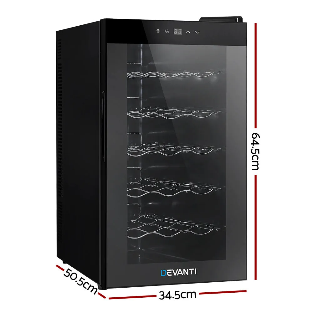 Devanti Wine Cooler 18 Bottles Glass Door Beverage Cooler Thermoelectric Fridge Black