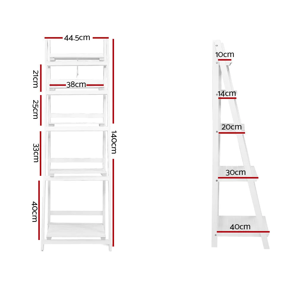 Display Shelf 5 Tier Wooden Ladder Stand Storage Book Shelves Rack White