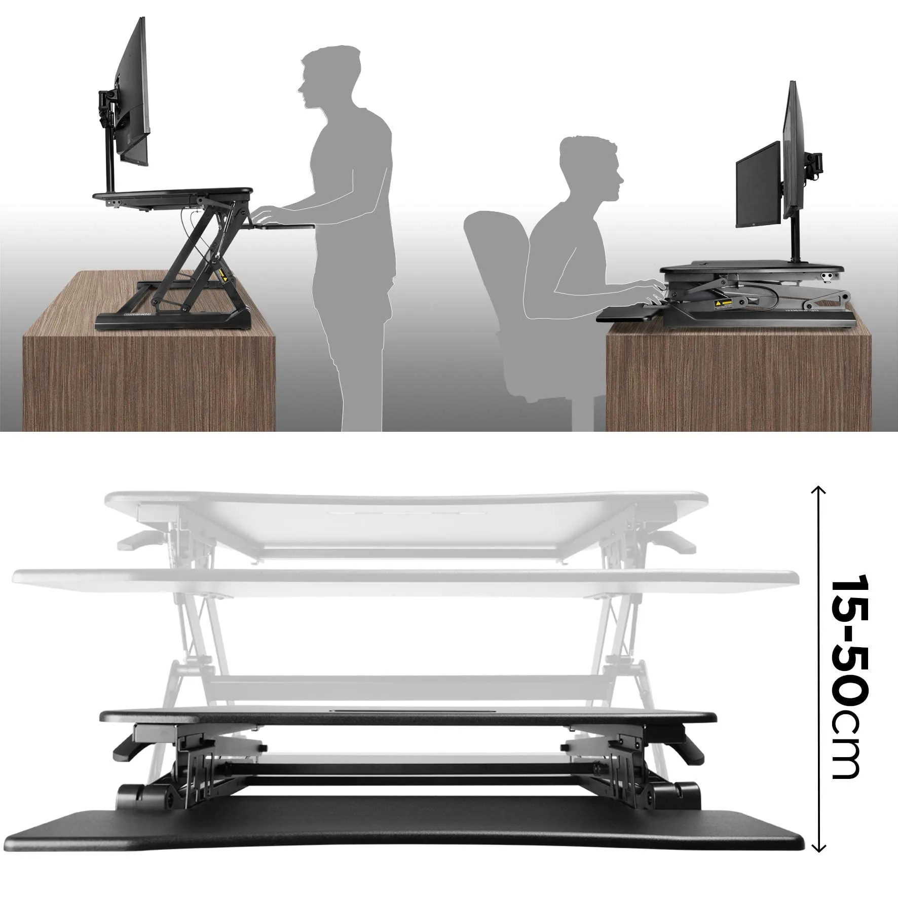 Duronic DM05D5 Corner Sit-Stand Desk | Height Adjustable | Office Workstation | 110x41cm Platform | Raises 15-50cm | Riser for PC Computer Screen, Keyboard, Laptop | Ergonomic Desktop Table Converter