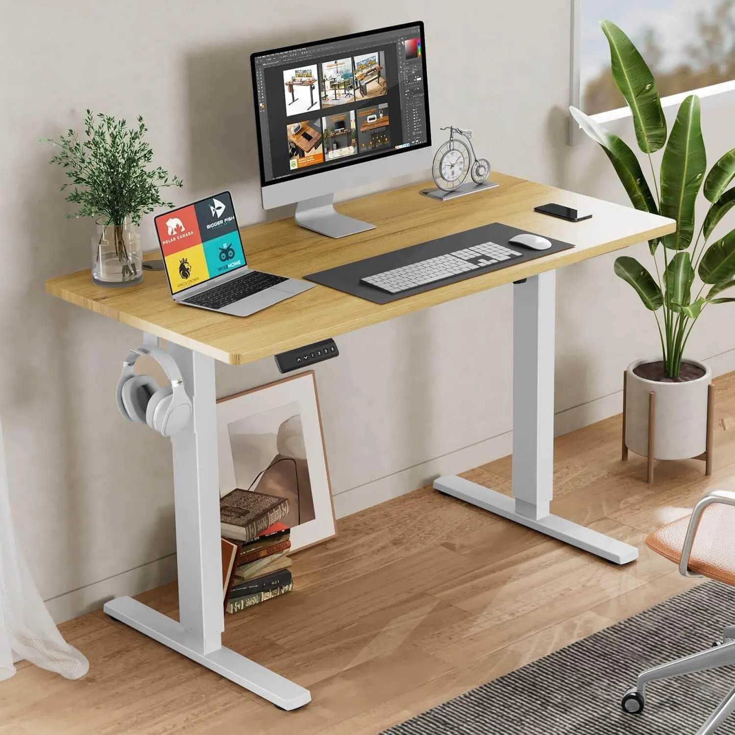 Electric Height Adjustable Standing Desk, 40"x24", Sit to Stand Ergonomic Computer Desk, Yellow