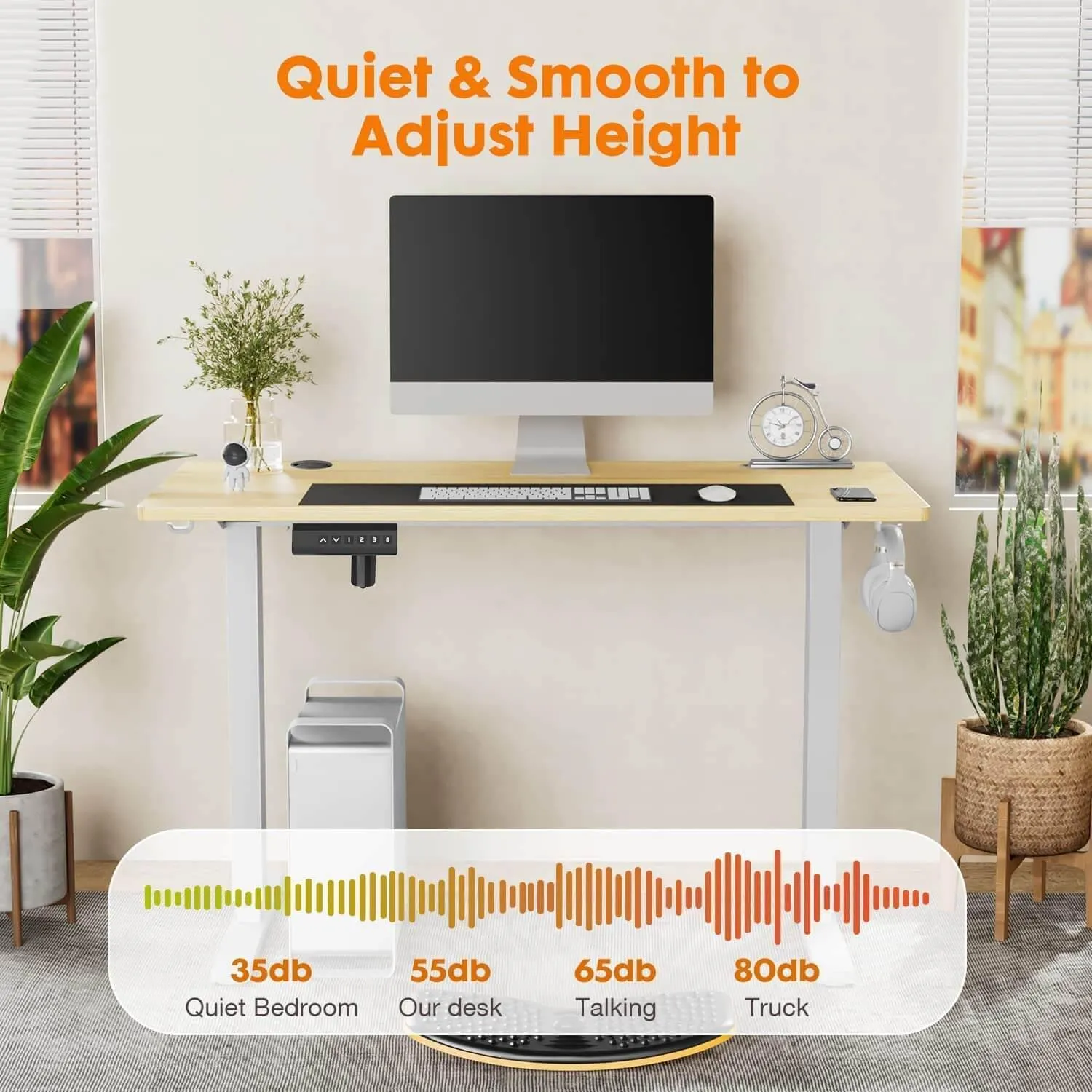 Electric Height Adjustable Standing Desk, 40"x24", Sit to Stand Ergonomic Computer Desk, Yellow