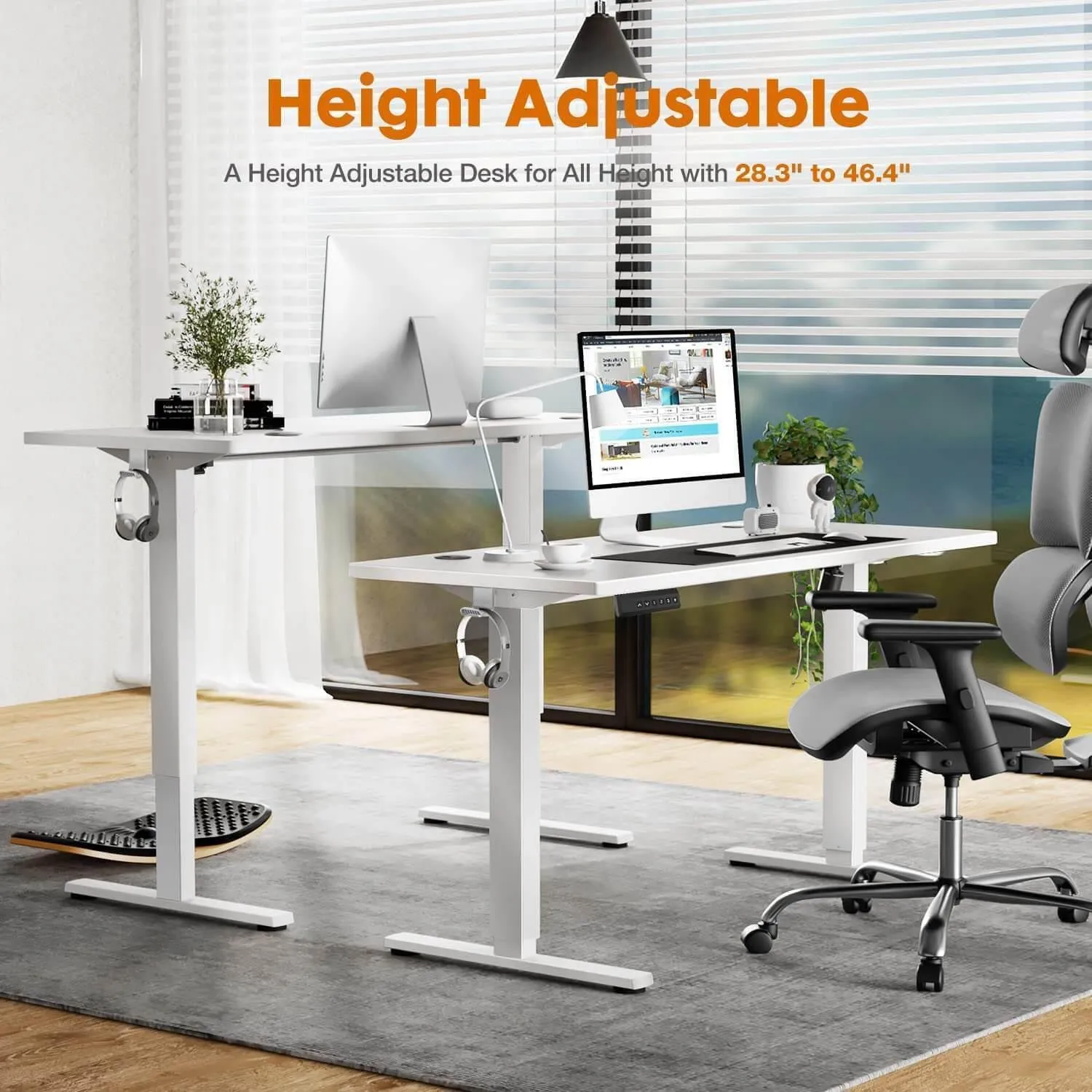 Electric Height Adjustable Standing Desk, 55"x24", Sit to Stand Ergonomic Computer Desk, White