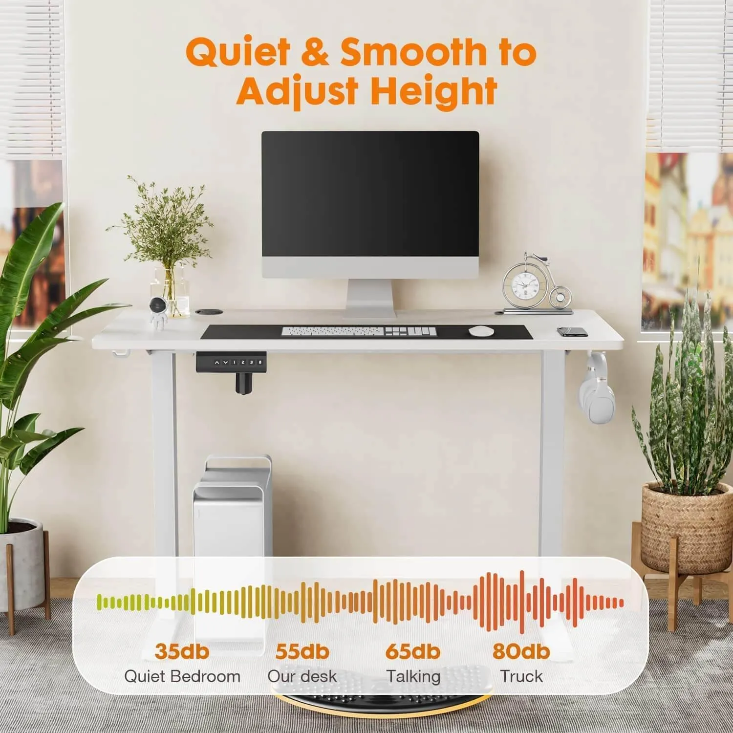 Electric Height Adjustable Standing Desk, 55"x24", Sit to Stand Ergonomic Computer Desk, White