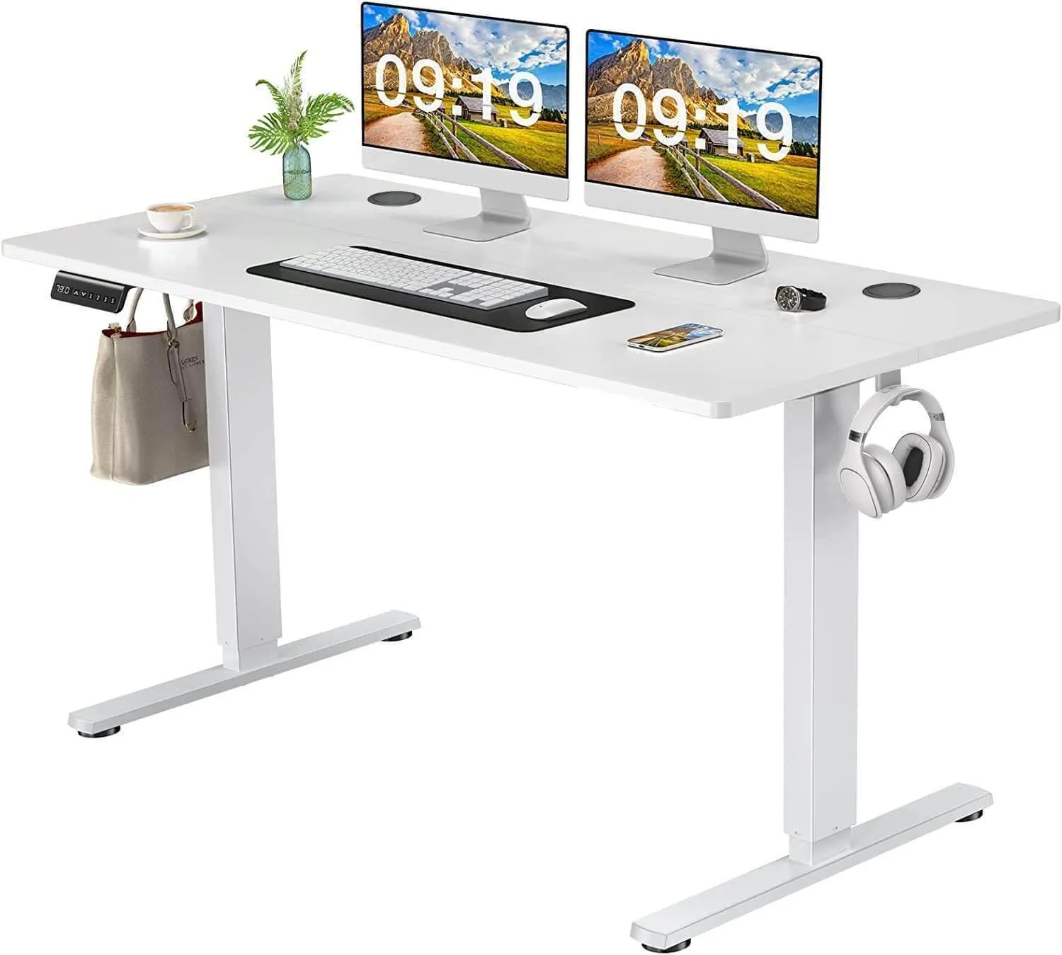 Electric Height Adjustable Standing Desk, 55"x24", Sit to Stand Ergonomic Computer Desk, White