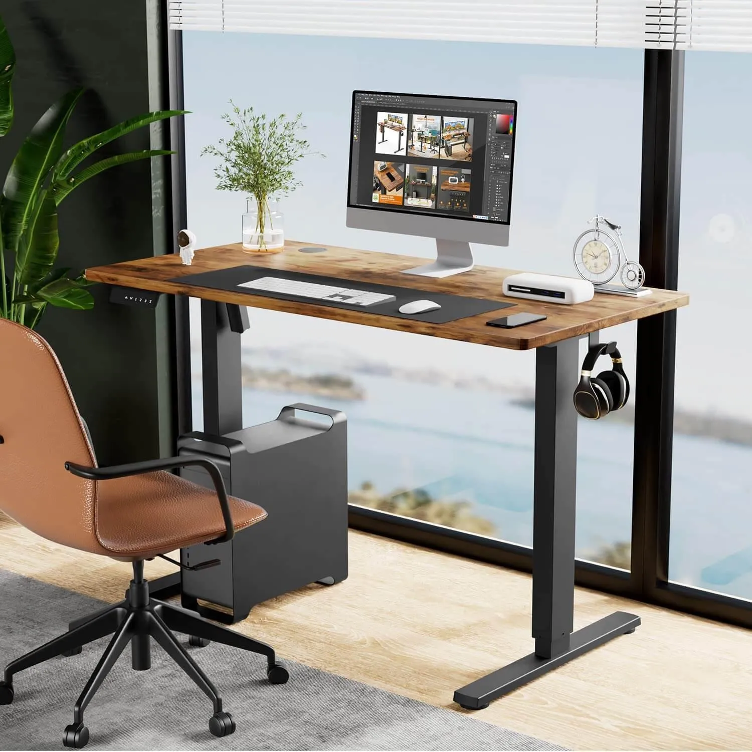 Electric Height Adjustable Standing Desk, Sit to Stand Ergonomic Computer Desk,Brown, 40'' x 24"