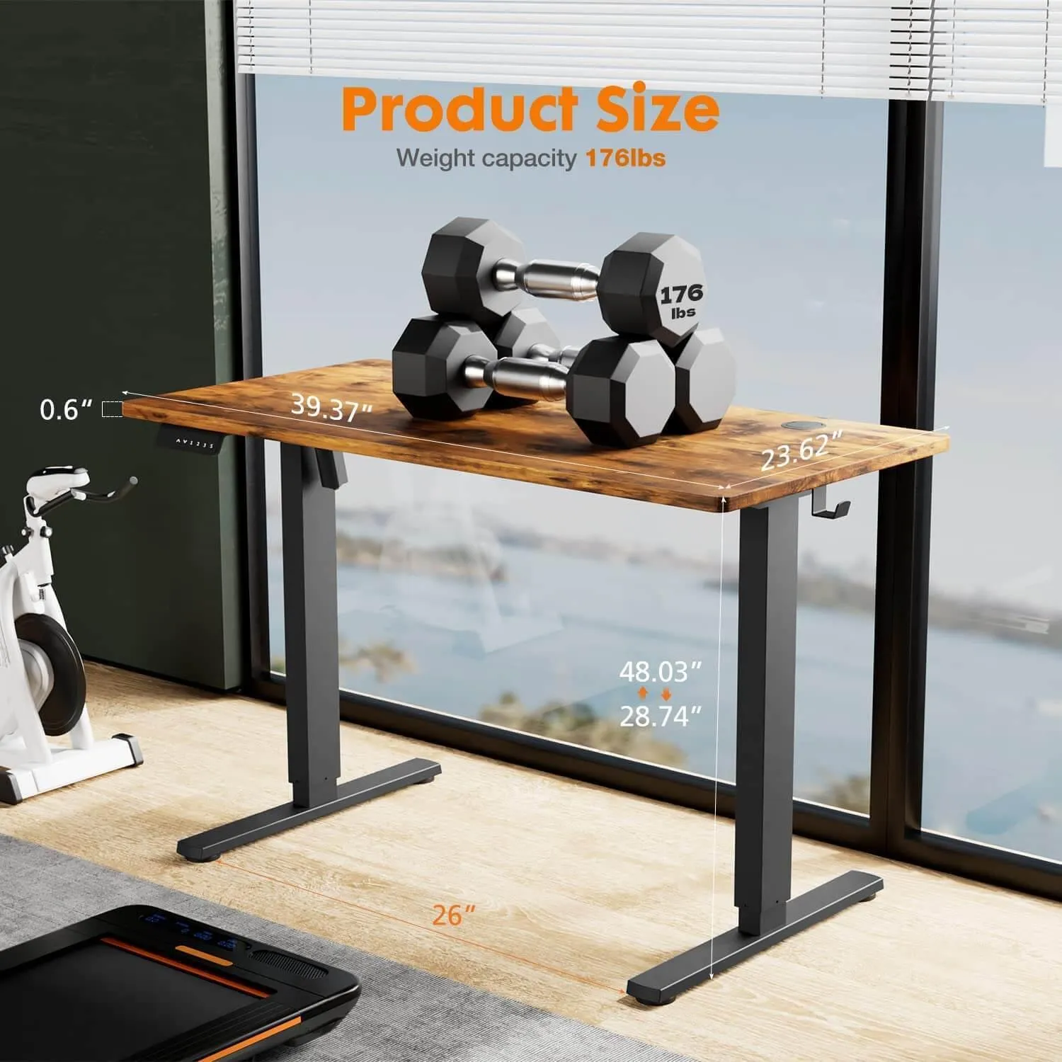 Electric Height Adjustable Standing Desk, Sit to Stand Ergonomic Computer Desk,Brown, 40'' x 24"