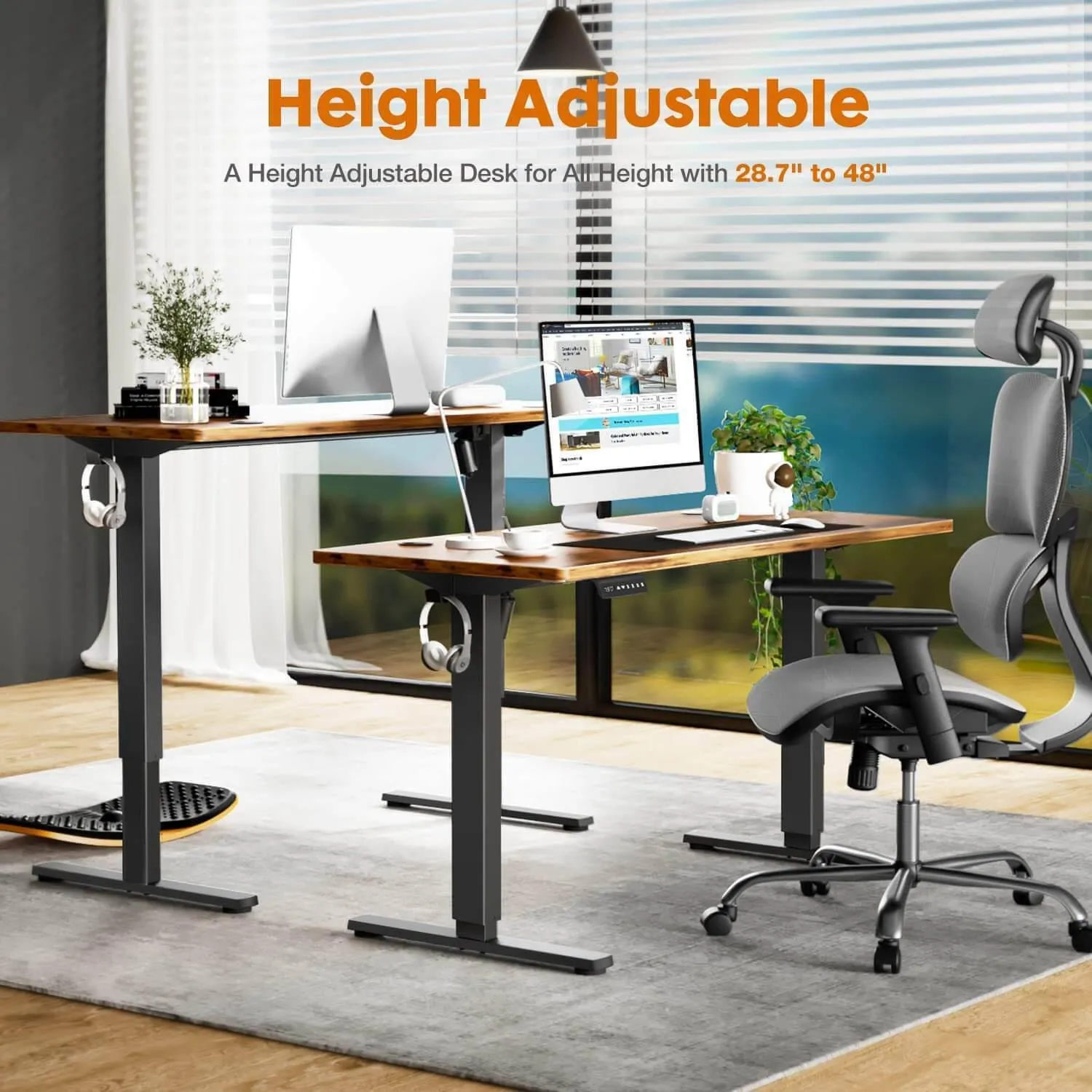 Electric Height Adjustable Standing Desk, Sit to Stand Ergonomic Computer Desk,Brown, 40'' x 24"