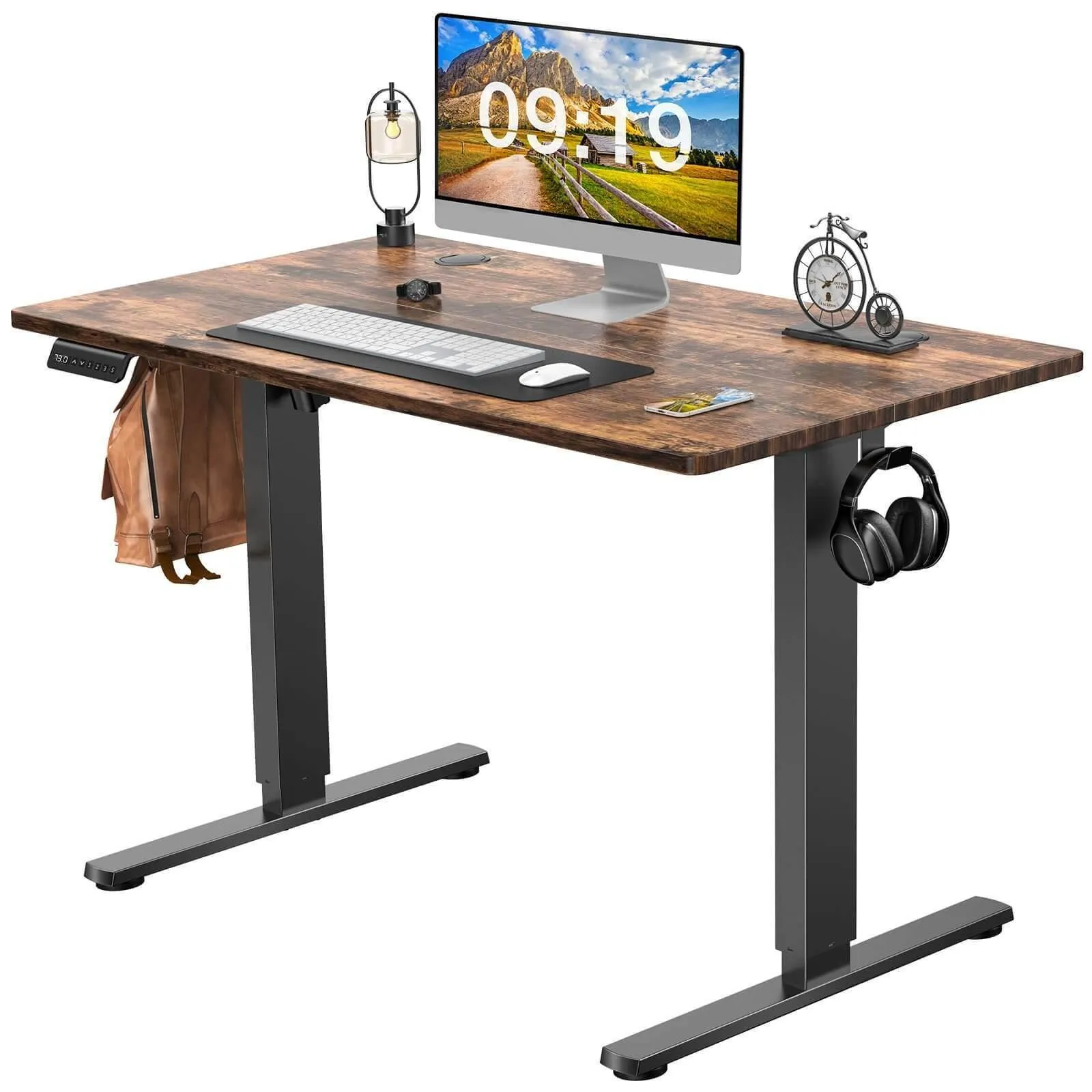 Electric Height Adjustable Standing Desk, Sit to Stand Ergonomic Computer Desk,Brown, 40'' x 24"