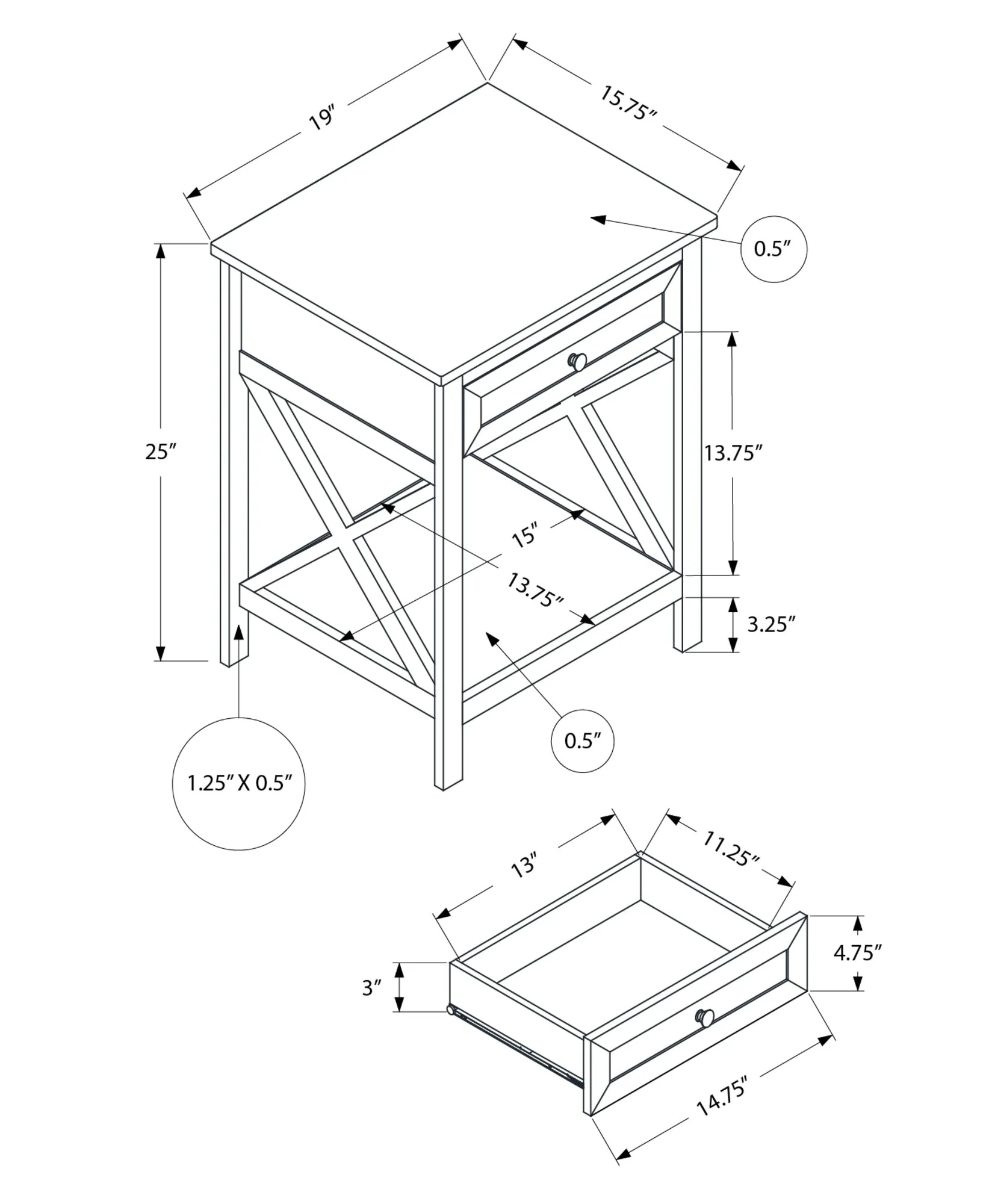 EleganceBlend Antique White 2-Tier Accent Table: Bedroom Nightstand with Storage Drawer