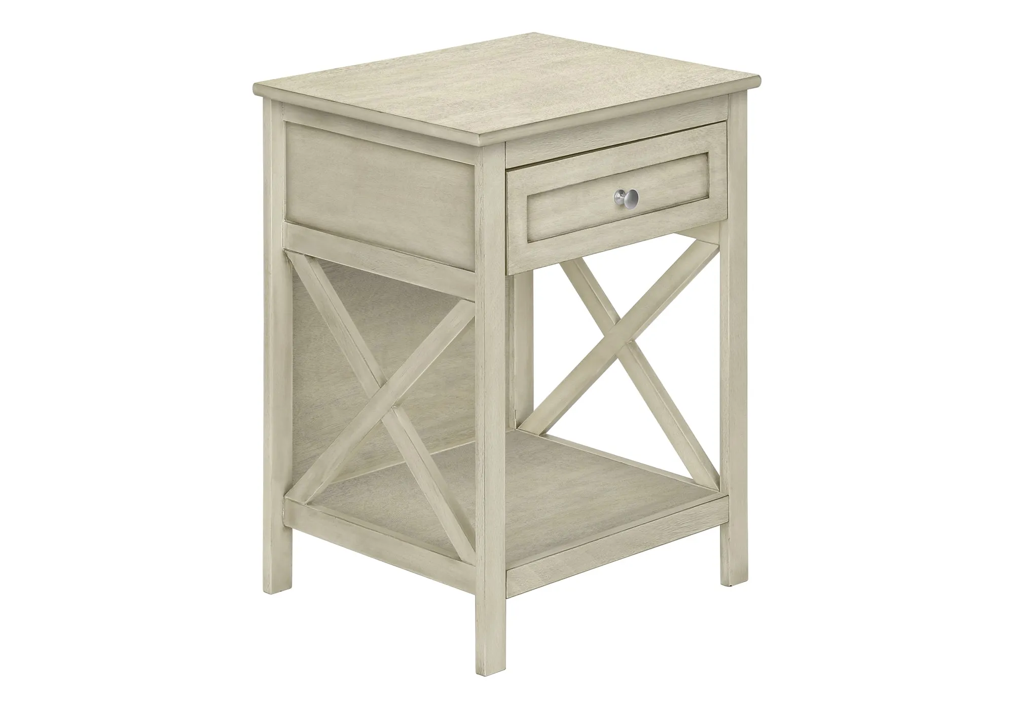 EleganceBlend Antique White 2-Tier Accent Table: Bedroom Nightstand with Storage Drawer