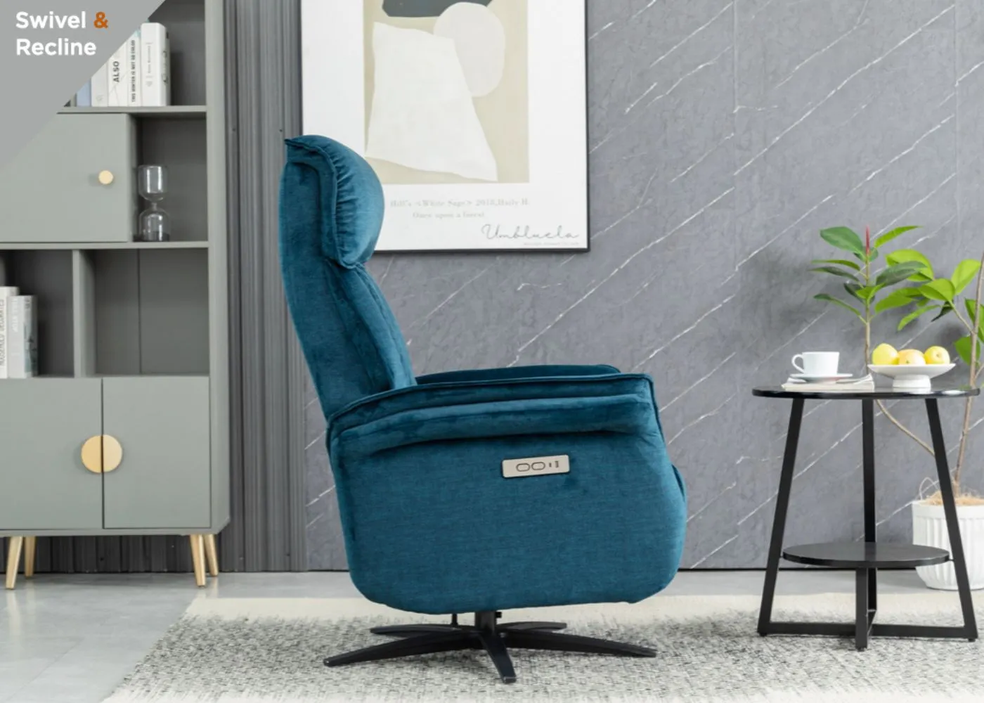 Evoque Deep Ocean Electric Reclining Swivel Chair by Annaghmore