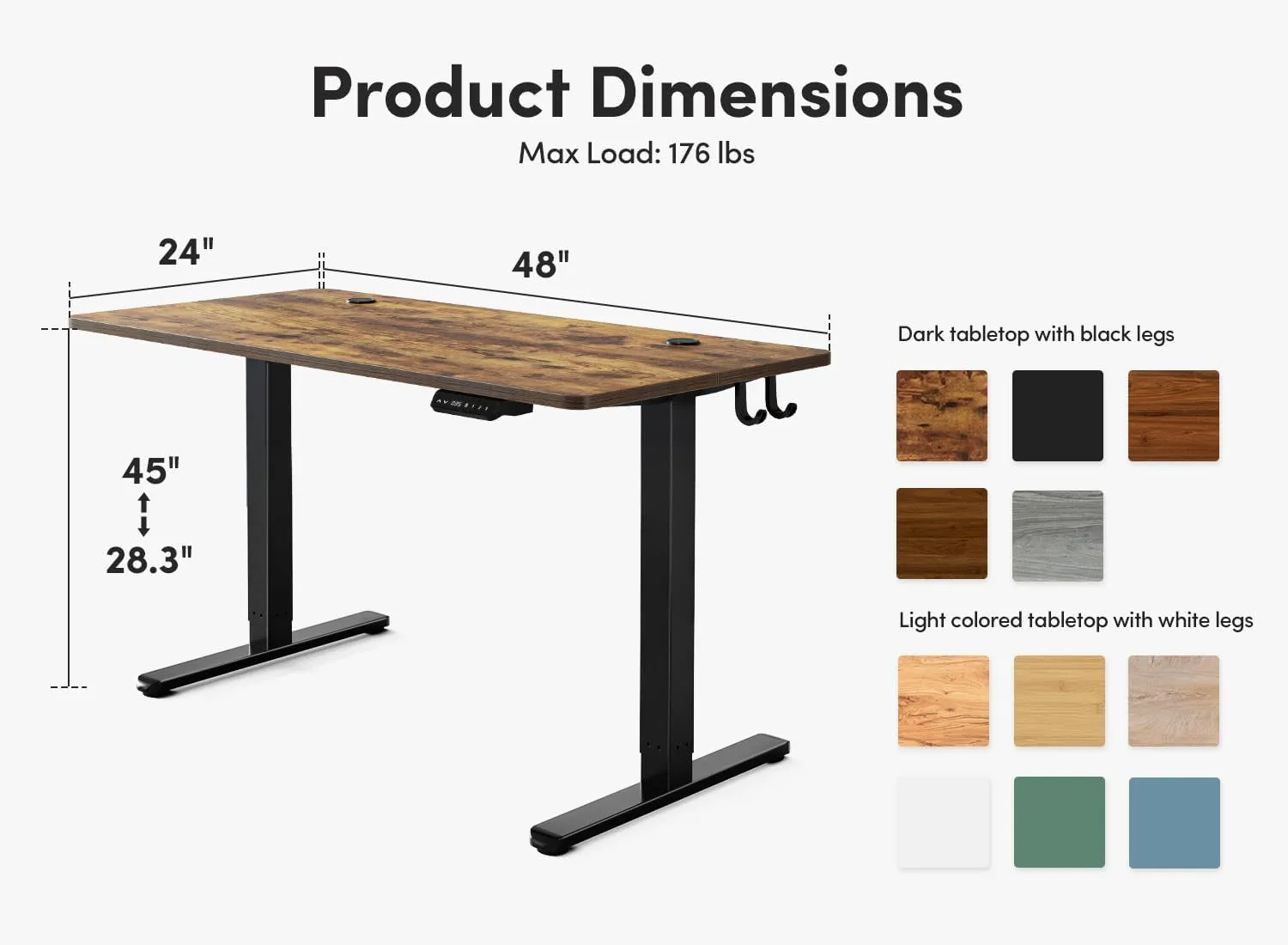 Height Adjustable Electric Standing Desk, 48 X 24 Inches Stand up Table, Sit Stand Home Office Desk with Splice Board, Black Frame/Rustic Brown Top