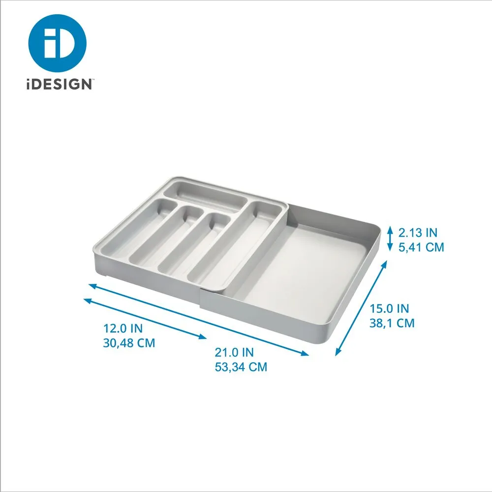 iDesign Eco BPA-Free Recycled Plastic Expandable Flatware and Cutlery Tray, Flint