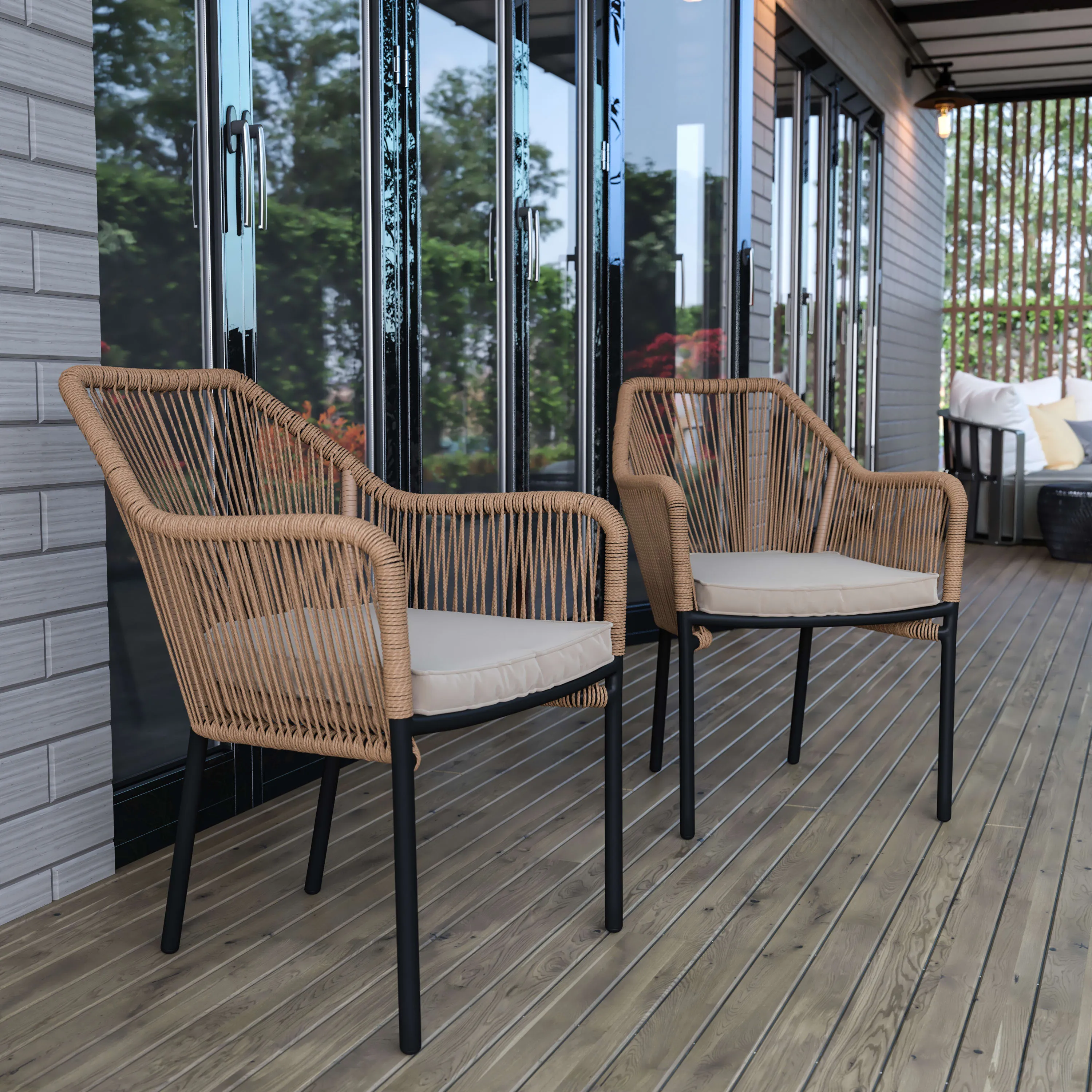 Kallie Set of 2 Aluminum Framed Stackable All-Weather Woven Club Chairs with Rounded Arms & Zippered Seat Cushions