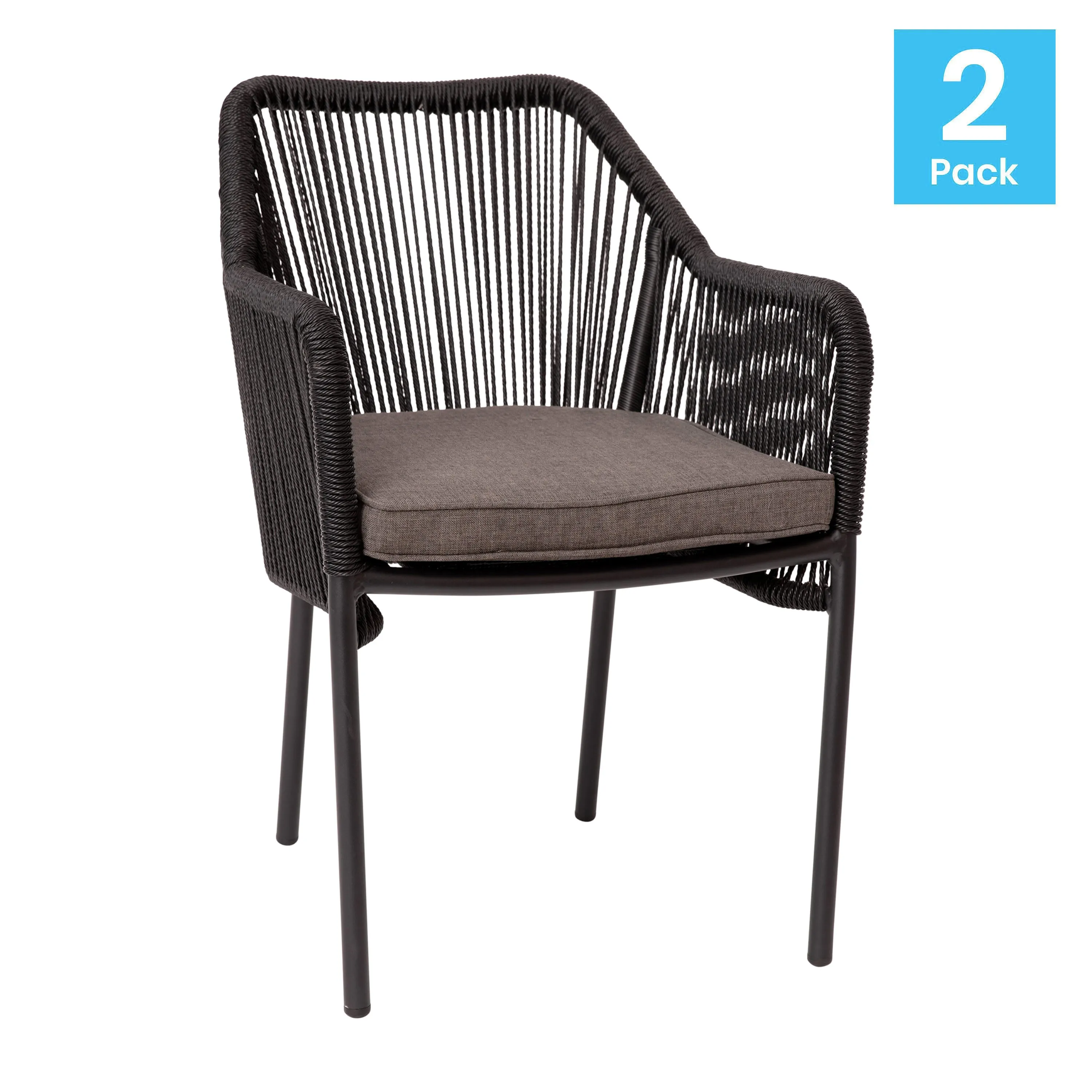 Kallie Set of 2 Aluminum Framed Stackable All-Weather Woven Club Chairs with Rounded Arms & Zippered Seat Cushions