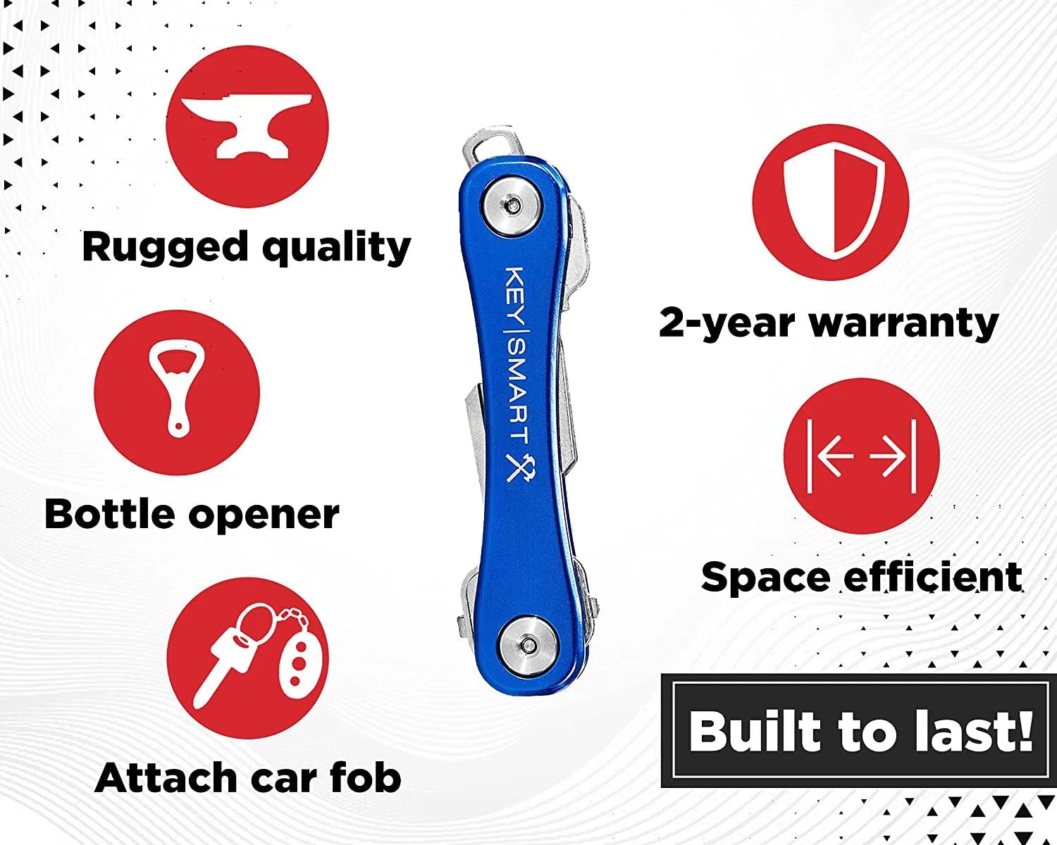 Keysmart Rugged - Multi-Tool Key Holder with Bottle Opener and Pocket Clip (Up to 14 Keys, Blue)