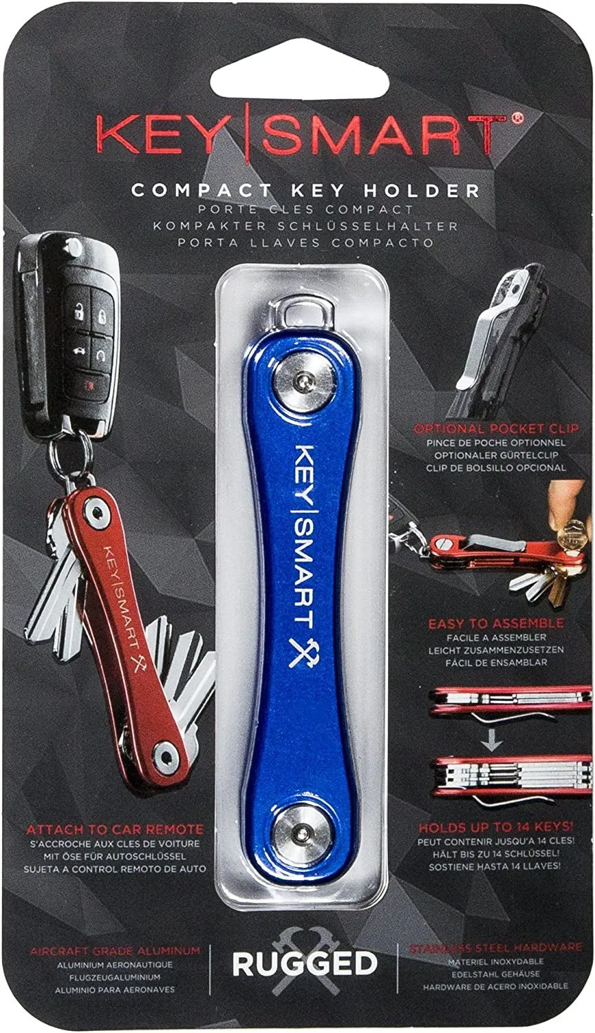 Keysmart Rugged - Multi-Tool Key Holder with Bottle Opener and Pocket Clip (Up to 14 Keys, Blue)