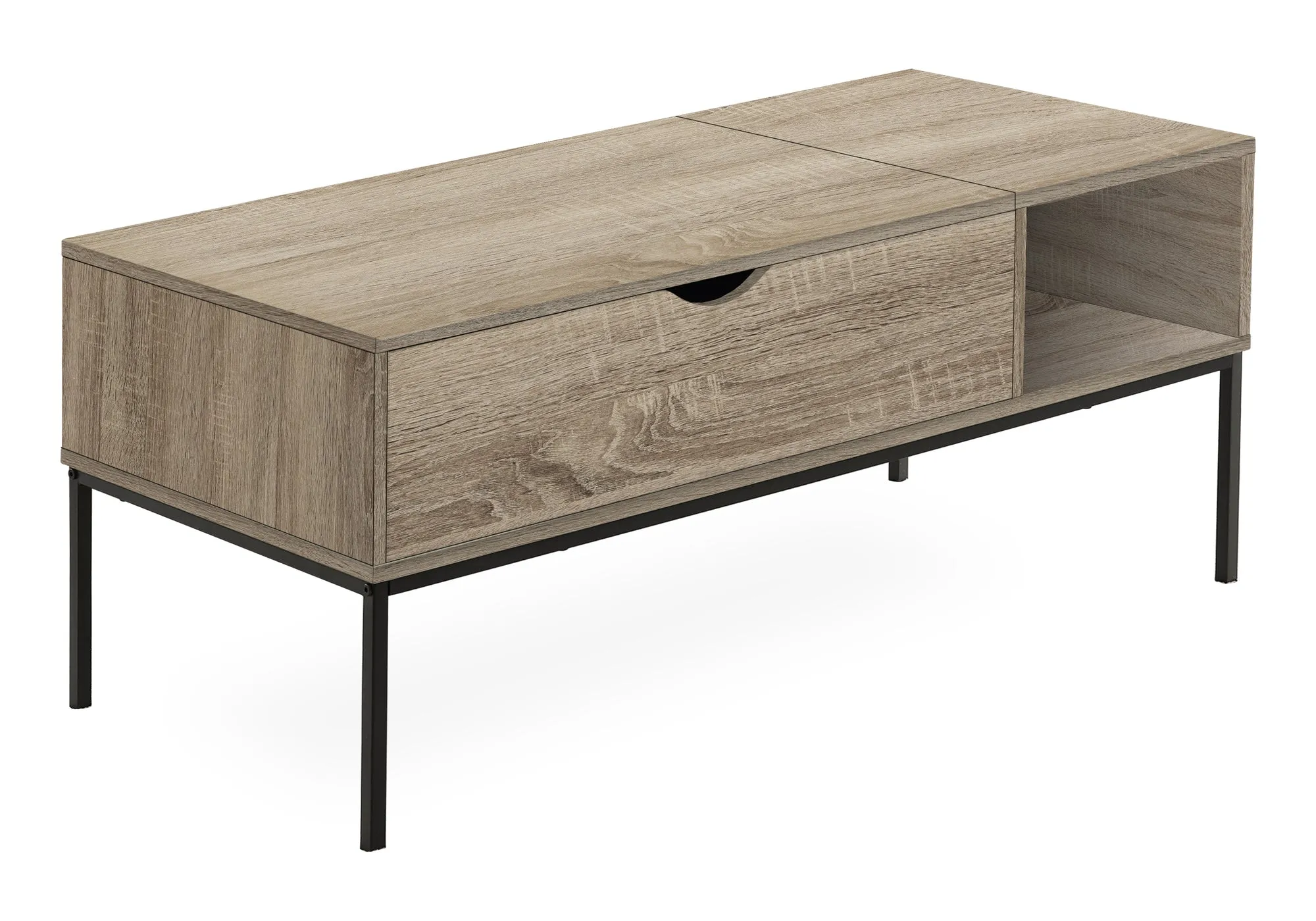 Lift-Top Coffee Table, 42" L, Rectangular, Dark Taupe, Black Metal - Contemporary & Modern