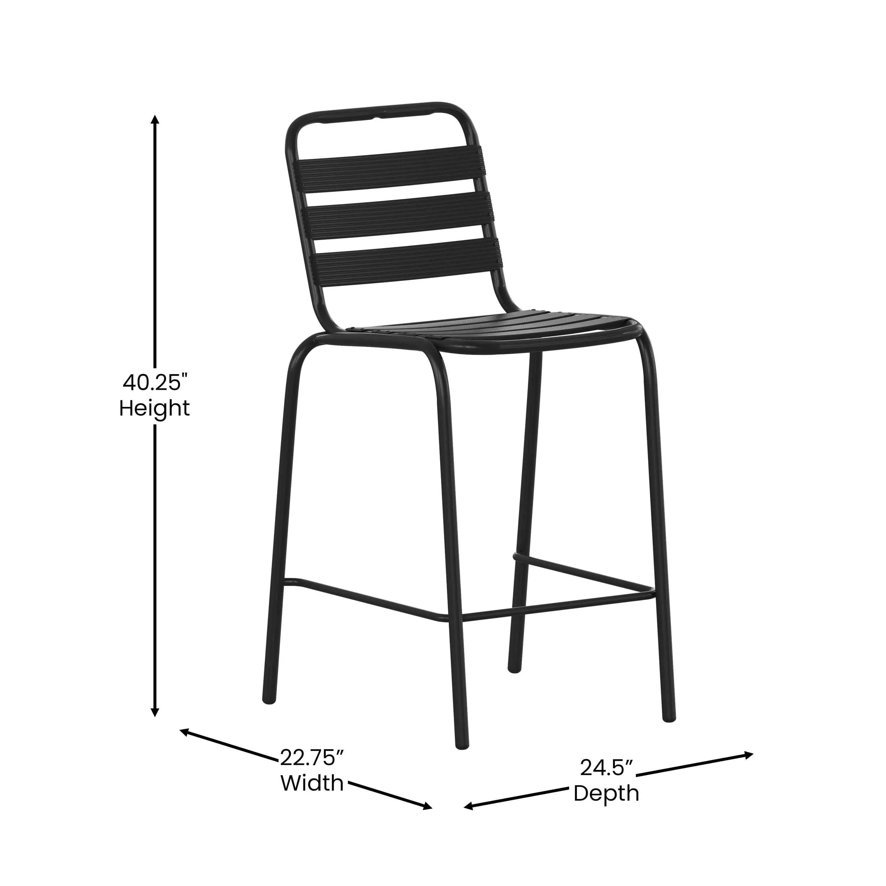 Lila Commercial Metal Indoor-Outdoor Restaurant Bar Height Stool with Metal Triple Slat Back