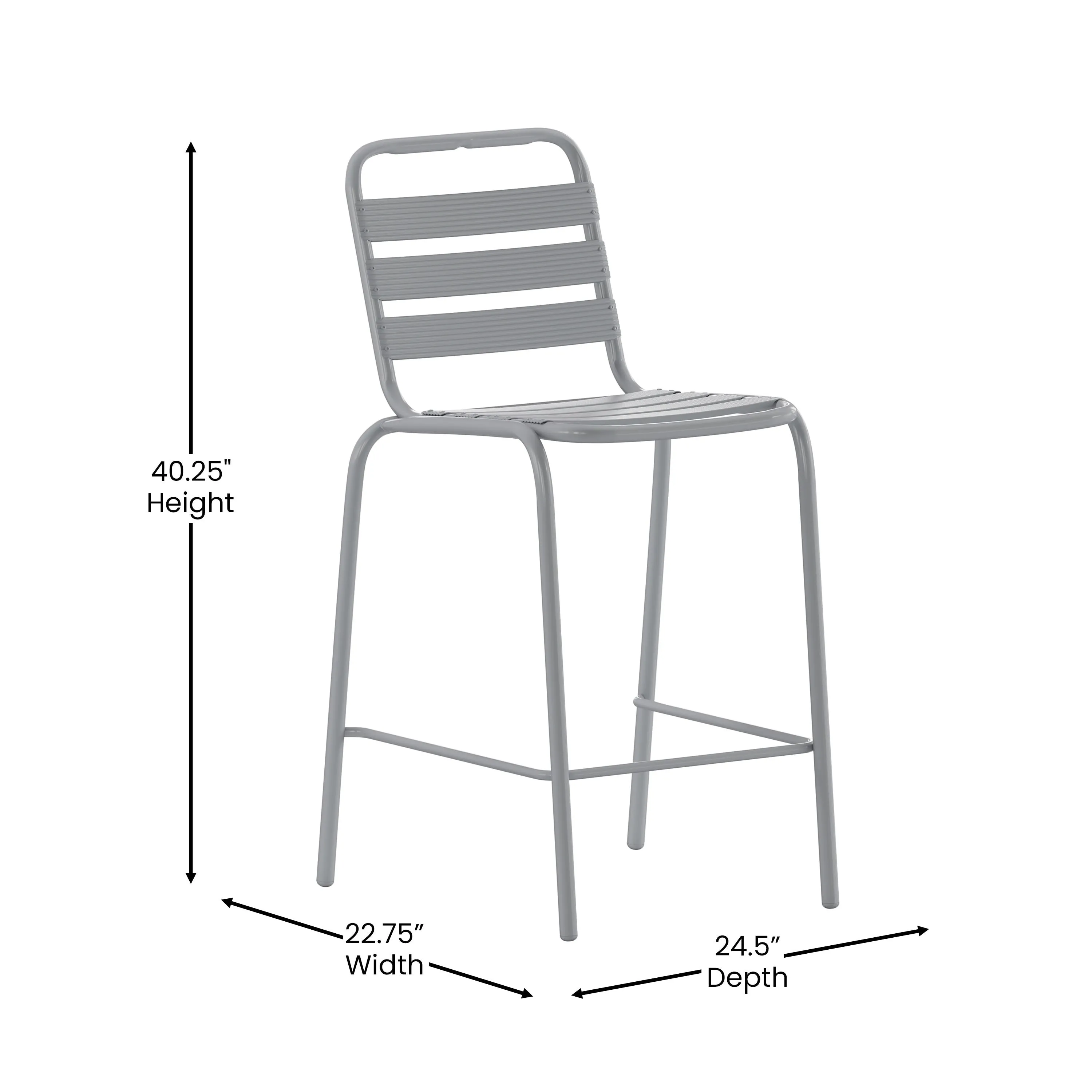 Lila Commercial Metal Indoor-Outdoor Restaurant Bar Height Stool with Metal Triple Slat Back