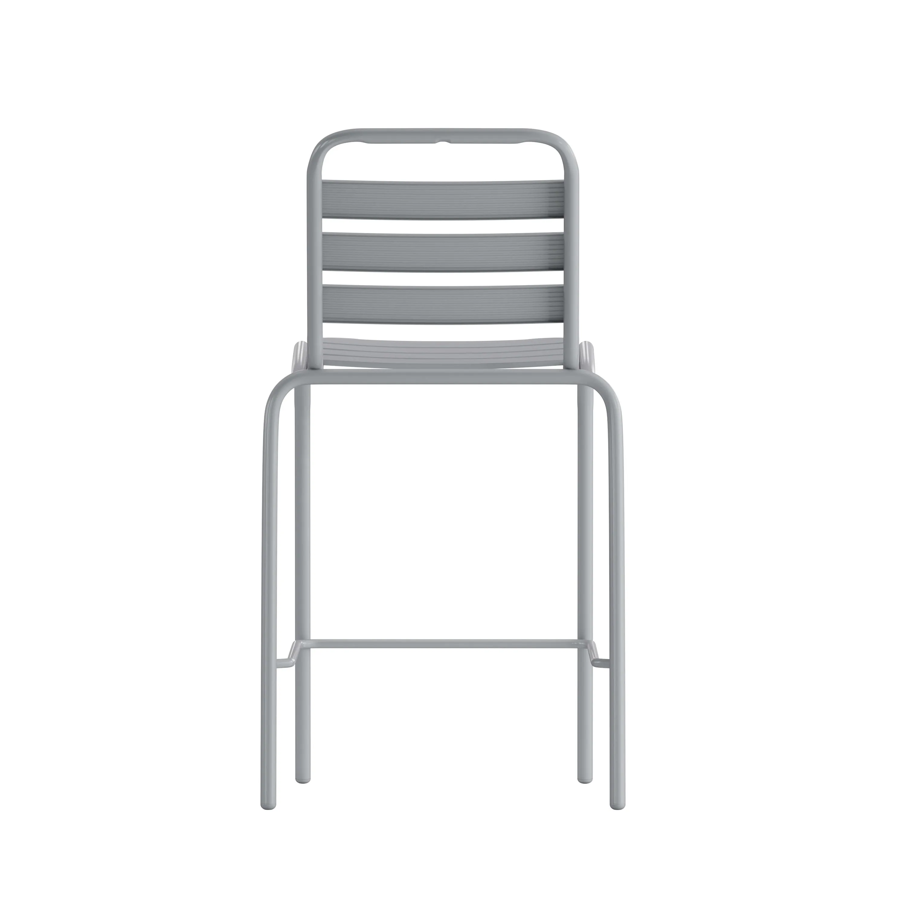 Lila Commercial Metal Indoor-Outdoor Restaurant Bar Height Stool with Metal Triple Slat Back