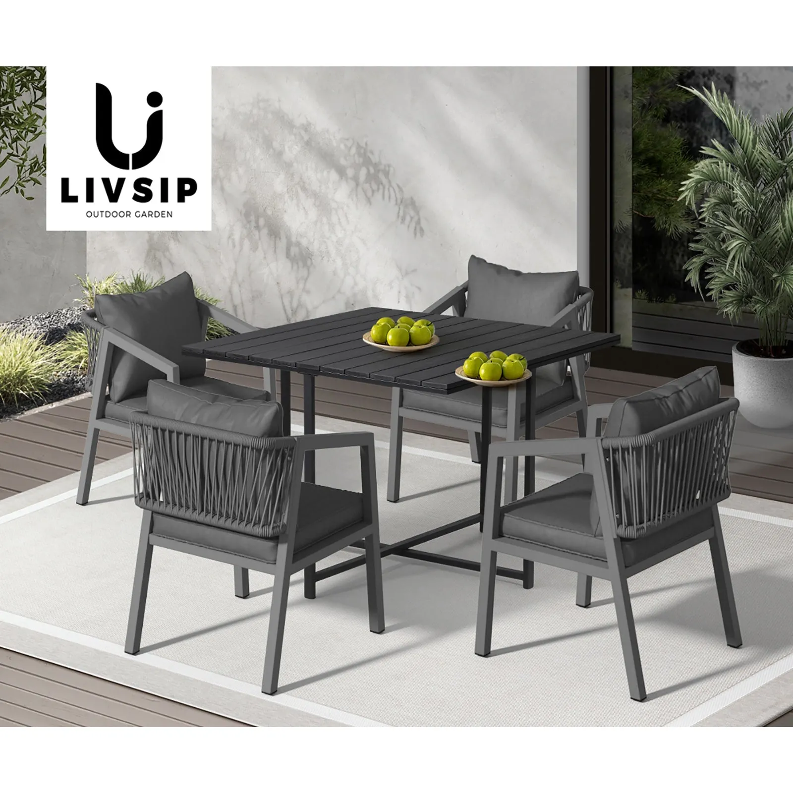 Livsip Outdoor Dining Set Patio Furniture Garden Balck Table Setting 4 Seater