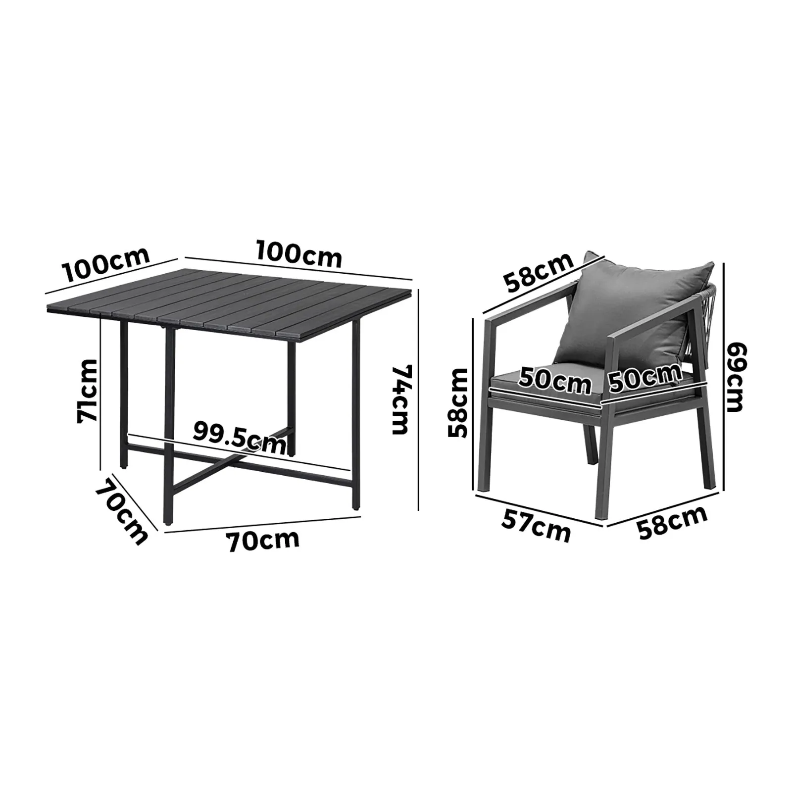 Livsip Outdoor Dining Set Patio Furniture Garden Balck Table Setting 4 Seater