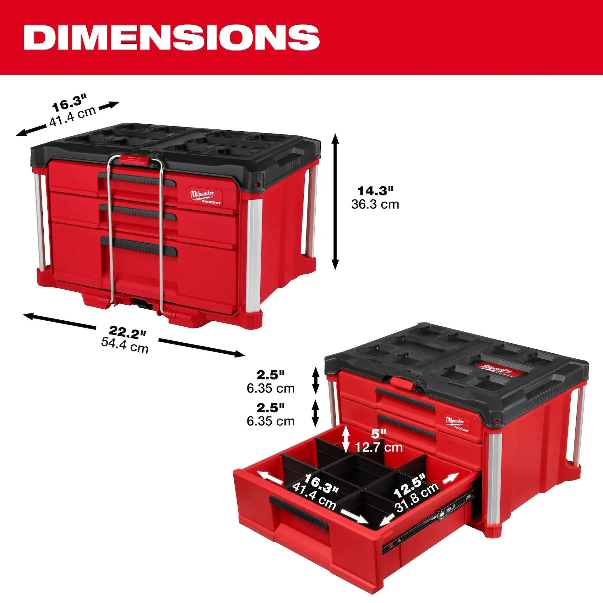 Milwaukee 48-22-8447 PACKOUT™ 3 Drawers 50 lb Polypropylene Tool Box