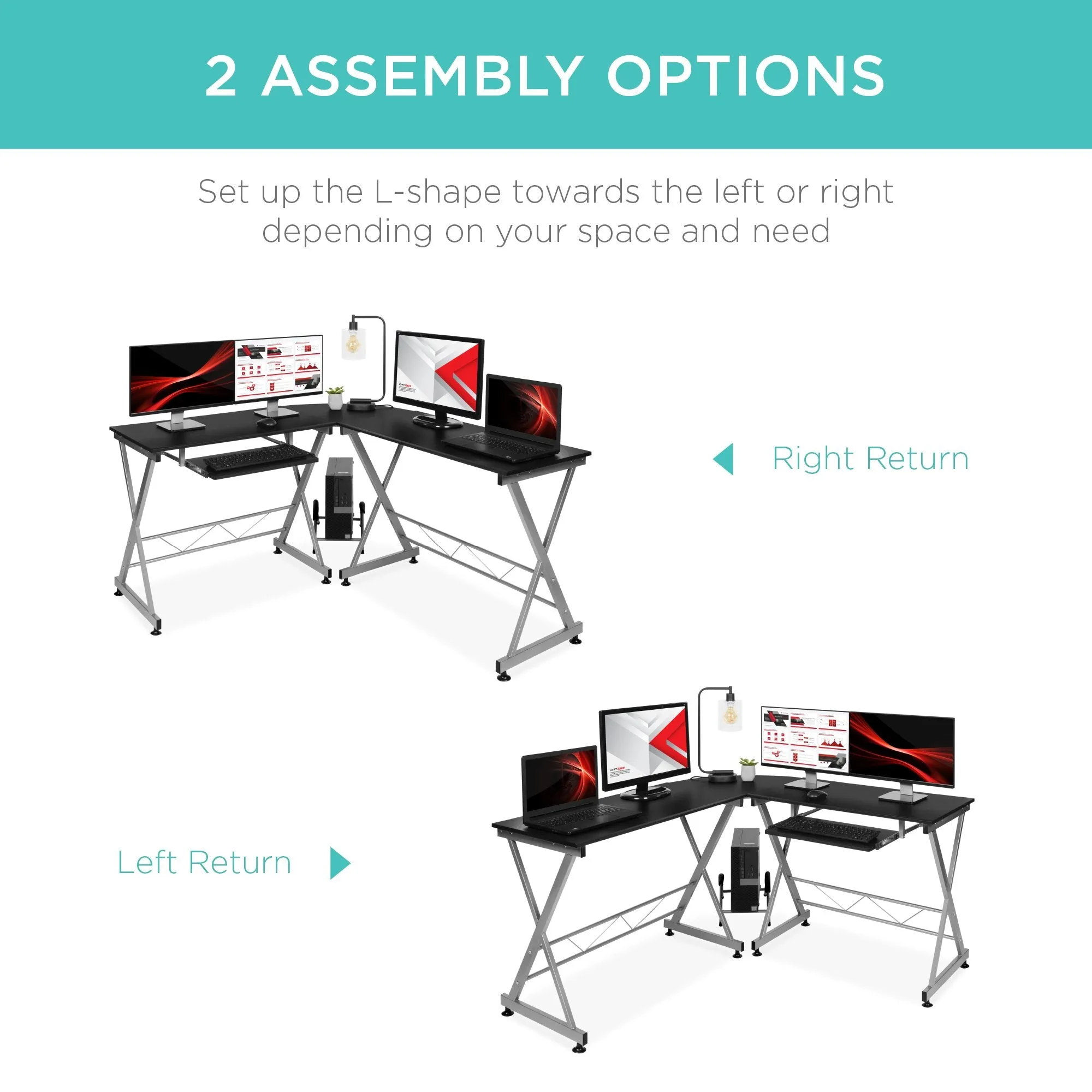 Modular L-Shape Corner Computer Desk w/ Wooden Tabletop, Keyboard Tray