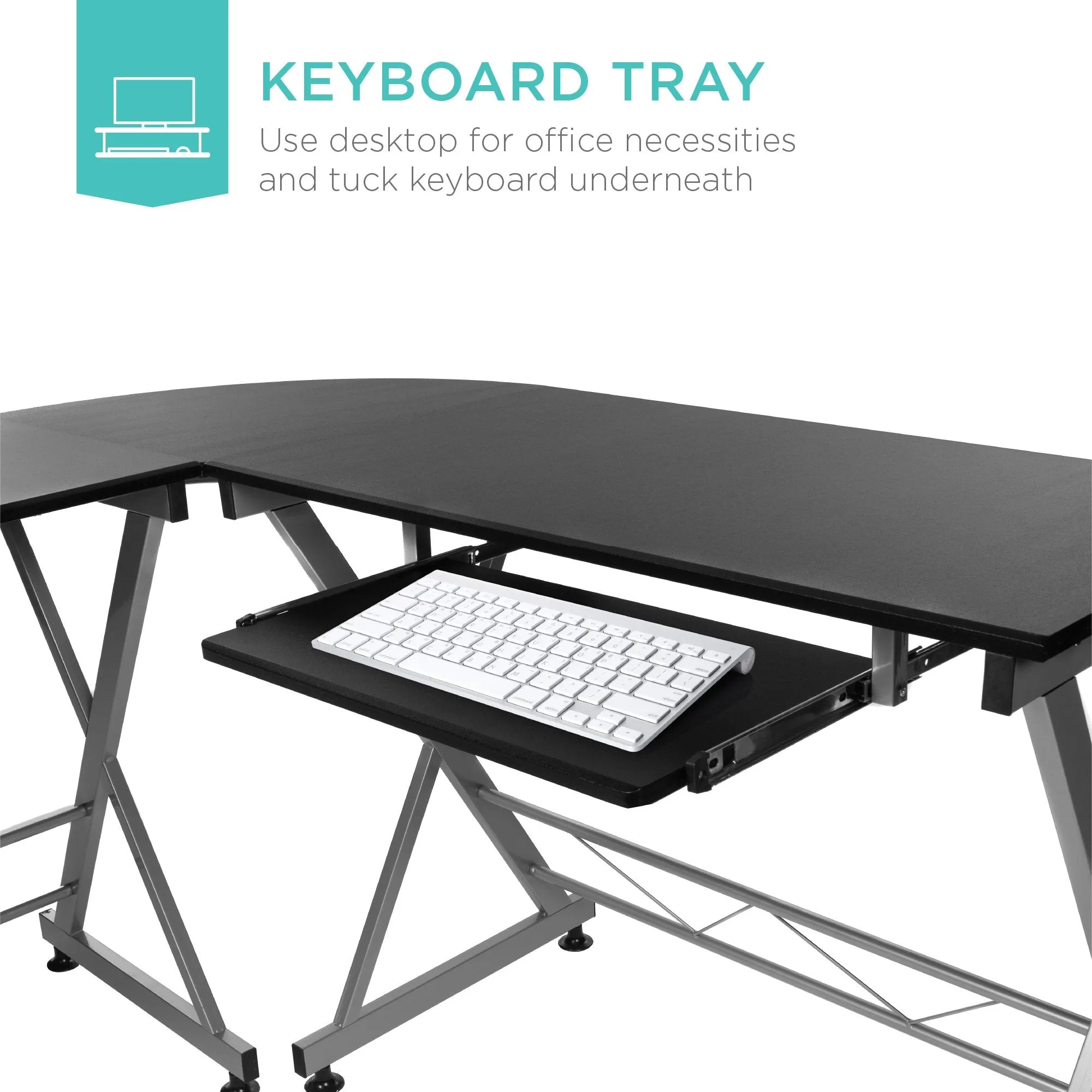 Modular L-Shape Corner Computer Desk w/ Wooden Tabletop, Keyboard Tray