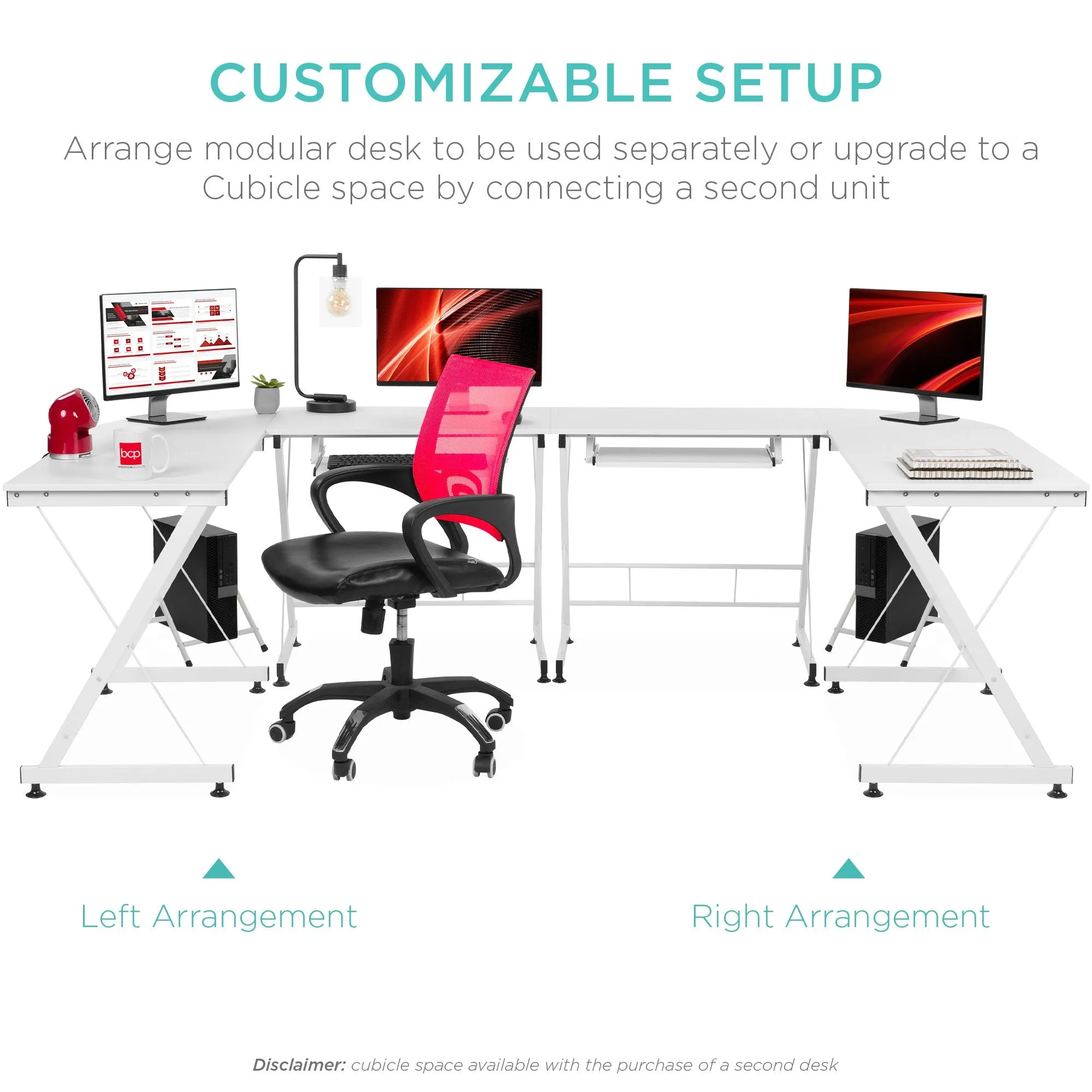 Modular L-Shape Corner Computer Desk w/ Wooden Tabletop, Keyboard Tray