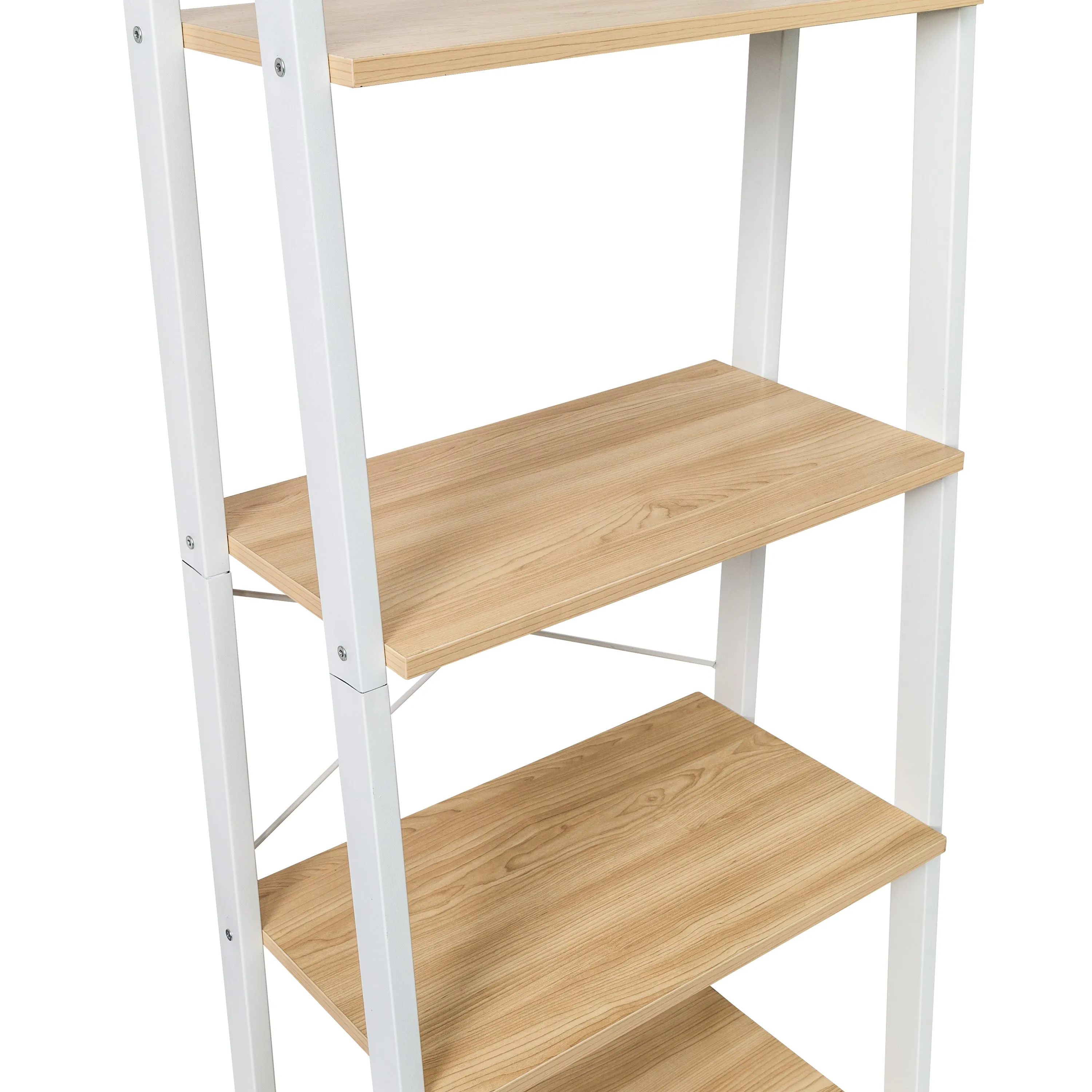 Natural/White 5-Tier Wood and Metal A-Frame Ladder Shelf