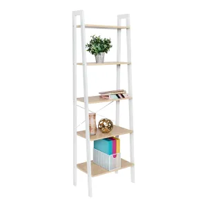 Natural/White 5-Tier Wood and Metal A-Frame Ladder Shelf