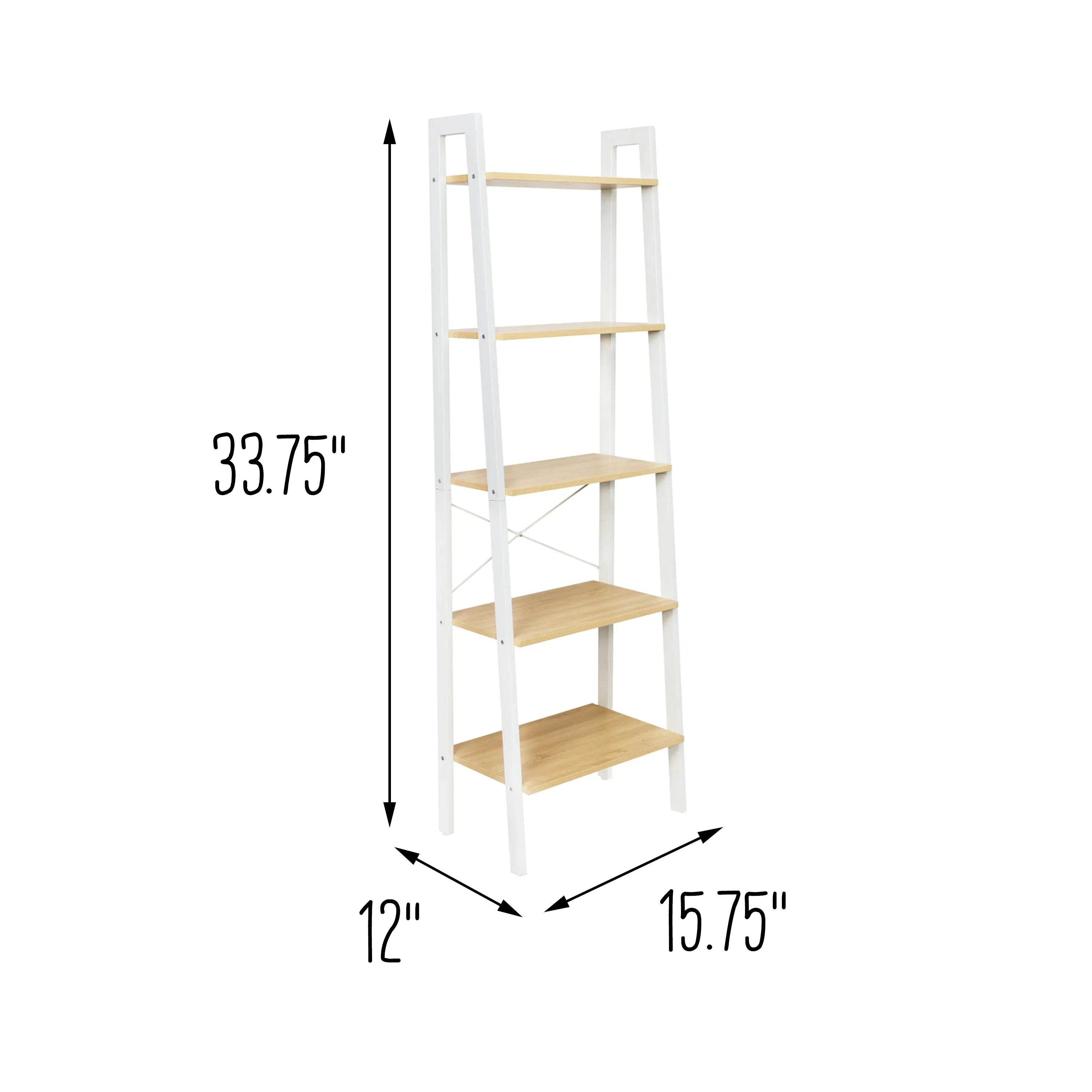 Natural/White 5-Tier Wood and Metal A-Frame Ladder Shelf