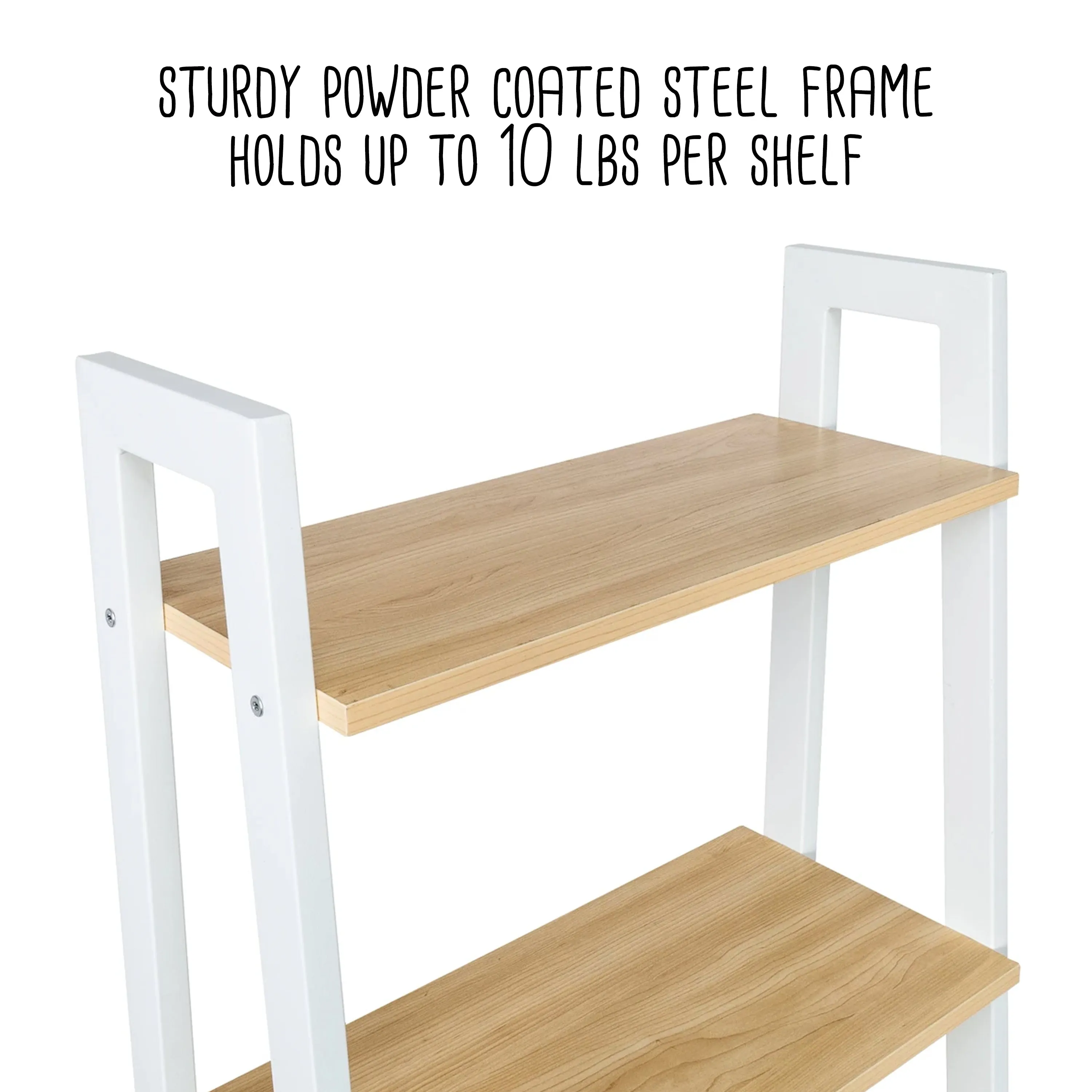 Natural/White 5-Tier Wood and Metal A-Frame Ladder Shelf