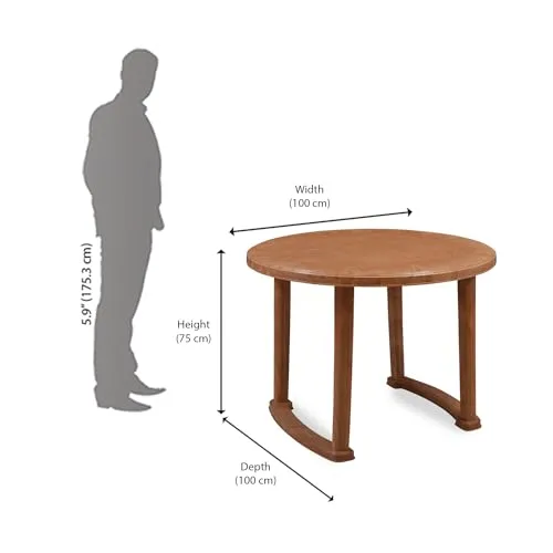 Nilkamal Meridian Round 4 Seater Virgin Plastic Dining Table Set for Dining Room | Indoor & Outdoor |Home Office | Hotel, Café and Restaurants | 1 Dining Table with 4 Chairs | Color Pear Wood