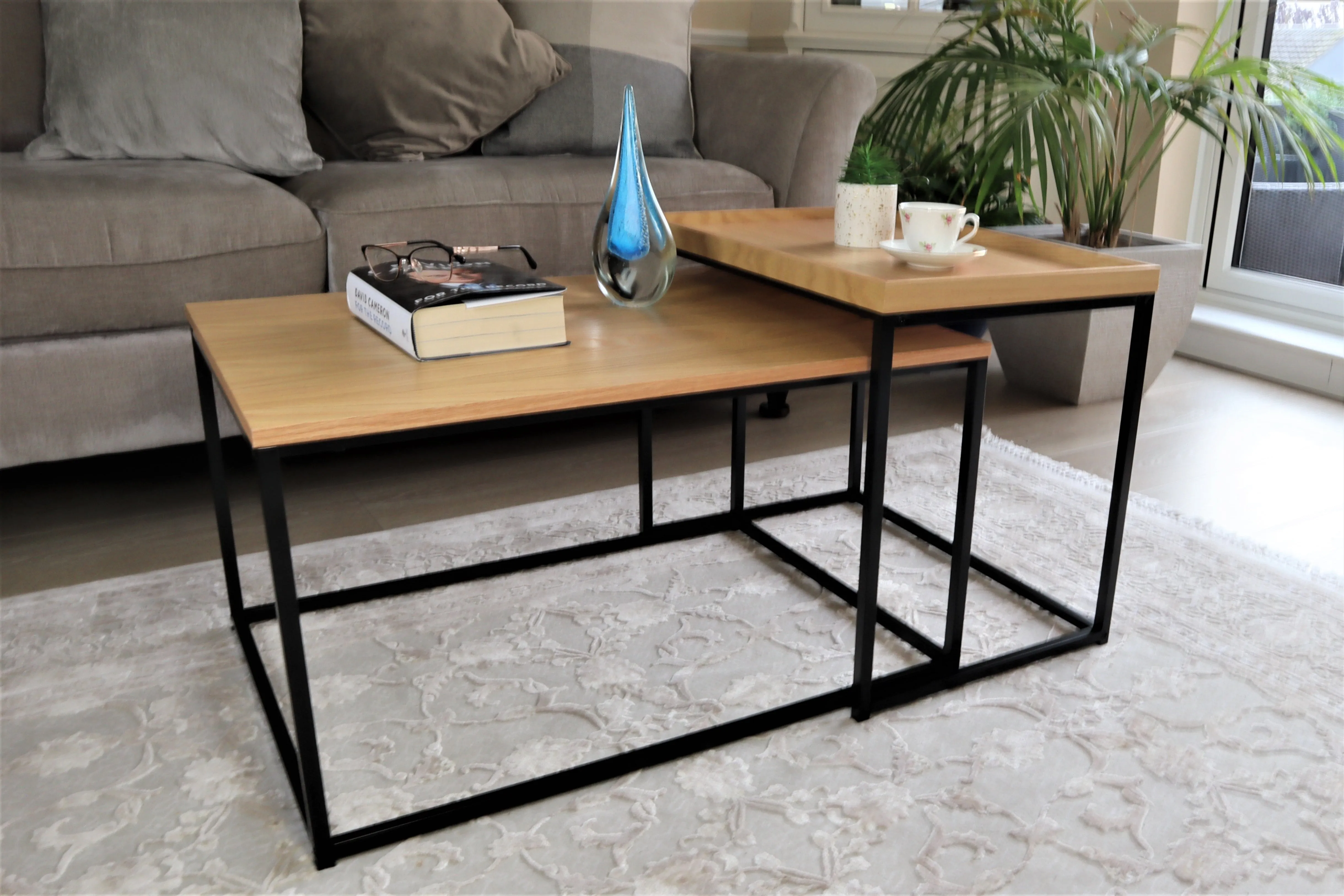 Novani 2 Pieces Coffee Tables | Nesting Tables , Oak/Black