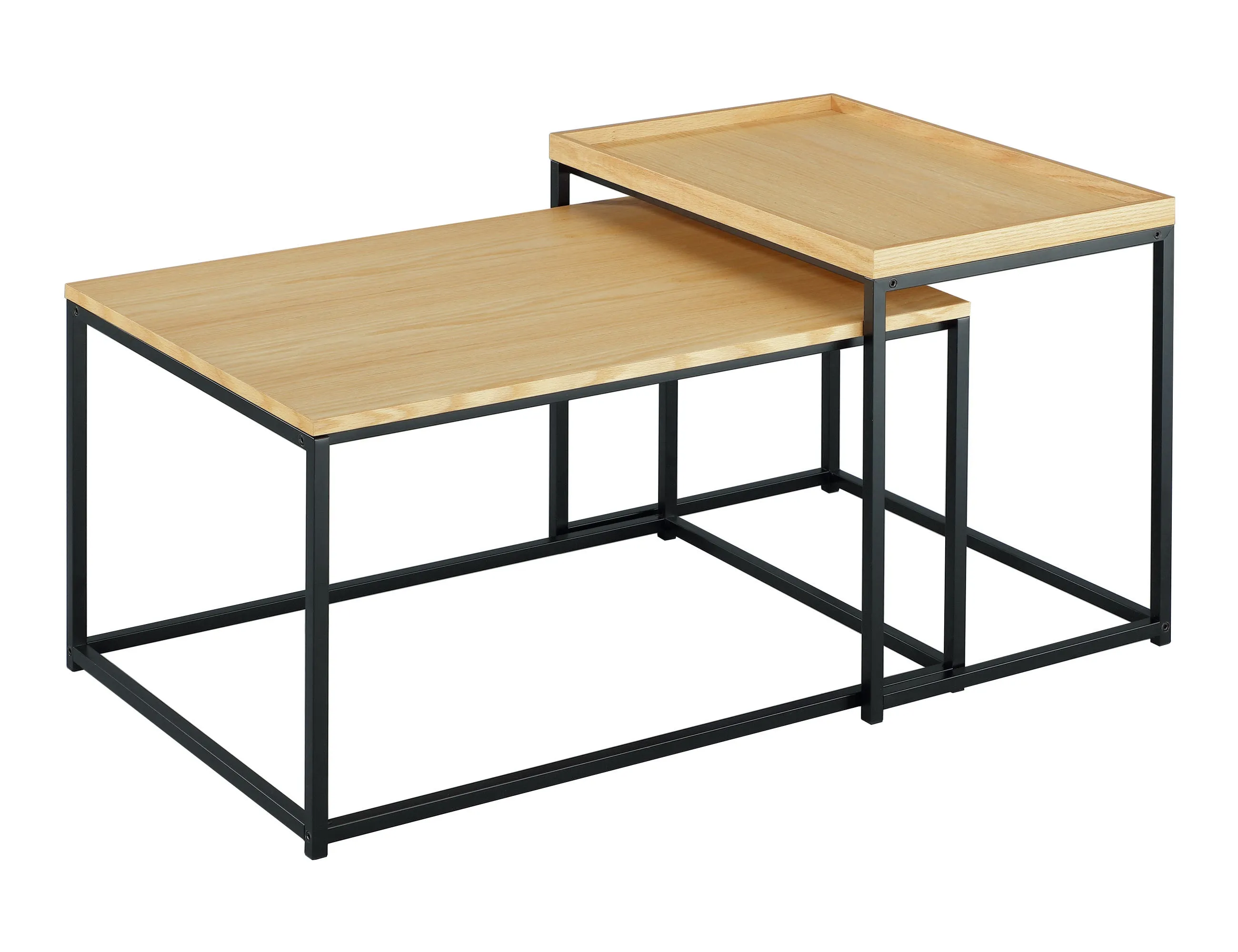 Novani 2 Pieces Coffee Tables | Nesting Tables , Oak/Black