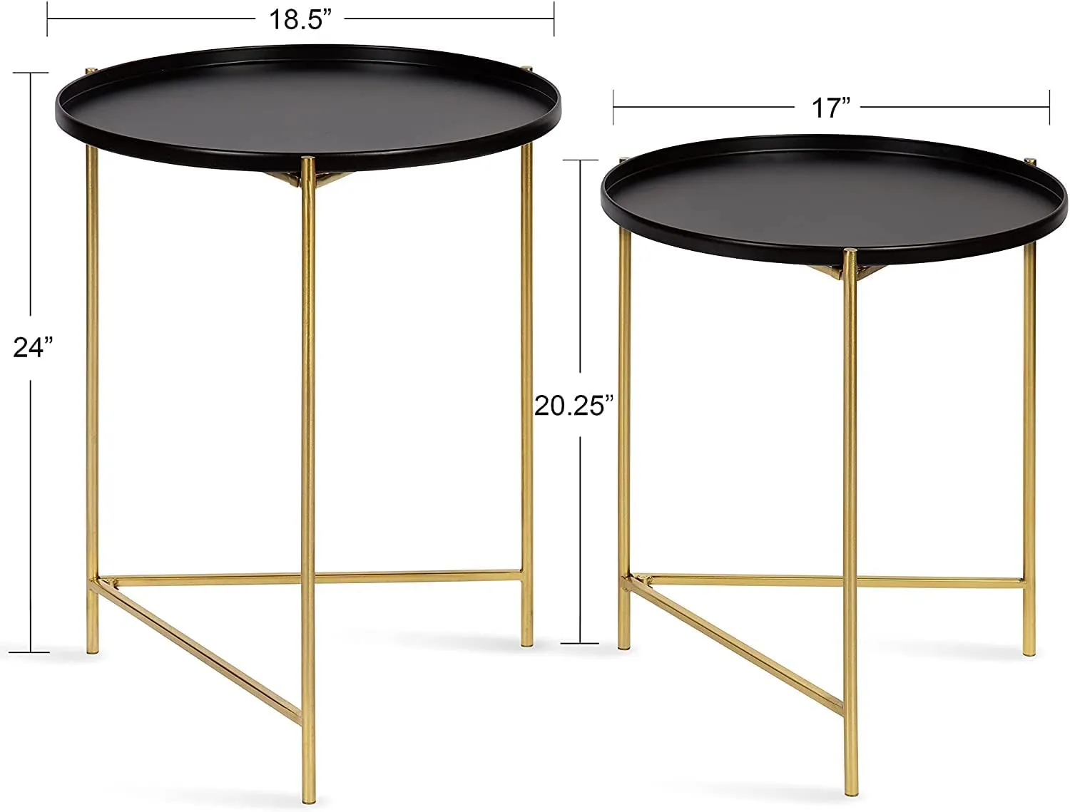 NU INVENTION Metal Sofa Side Table with Removable Tray, Round Metal Accent Tables, End Table,Foldable Accent Coffee Table for Small Spaces, Bedroom, Patio, 2 Piece, (Black)