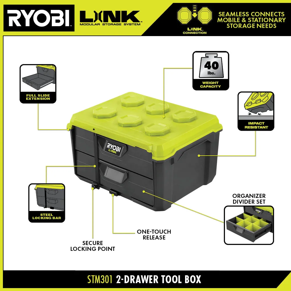 Open Box -  RYOBI LINK 2 Drawer Tool Box