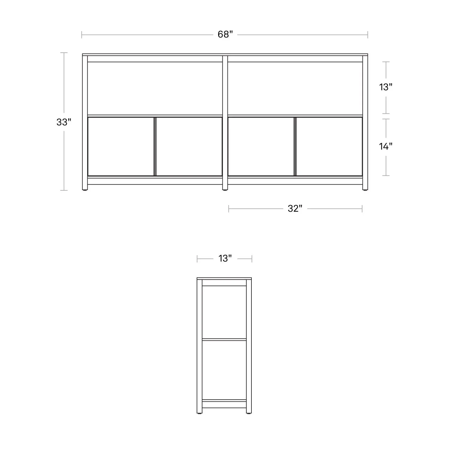 Open Plan Low Bookcase with Storage