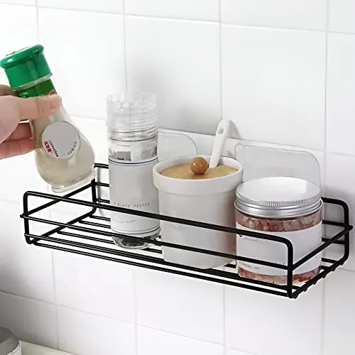 Plantex Self-Adhesive GI-Steel Bathroom Shelf-Multipurpose Rack/Organizer for Bathroom & Kitchen/Bathroom Accessories (12x5 inches,Black)