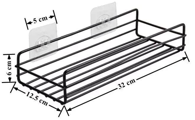 Plantex Self-Adhesive GI-Steel Bathroom Shelf-Multipurpose Rack/Organizer for Bathroom & Kitchen/Bathroom Accessories (12x5 inches,Black)