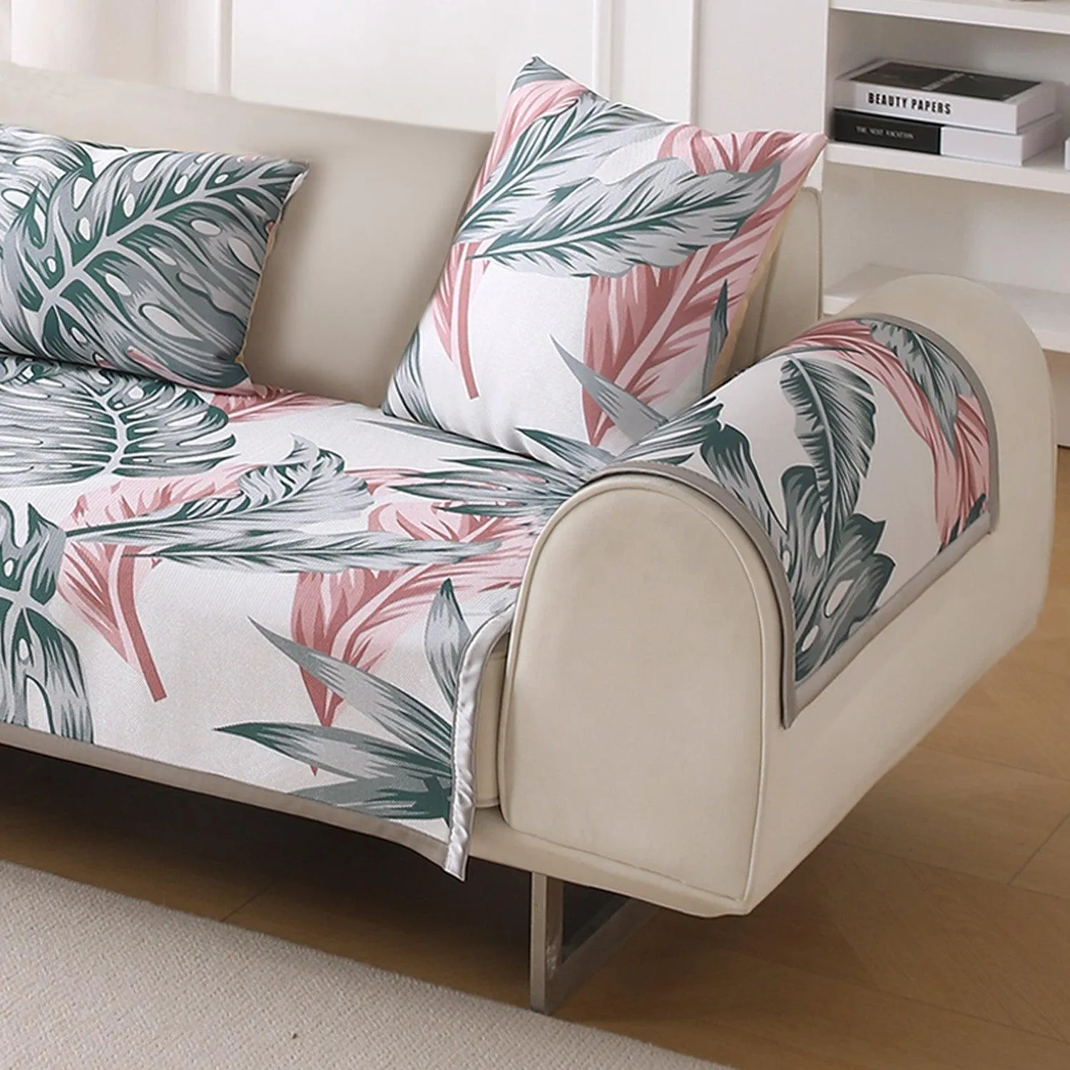 Premium Printed Ice Silk Sofa Cover Mat with Armrest Cover, Castleton Green Tropical